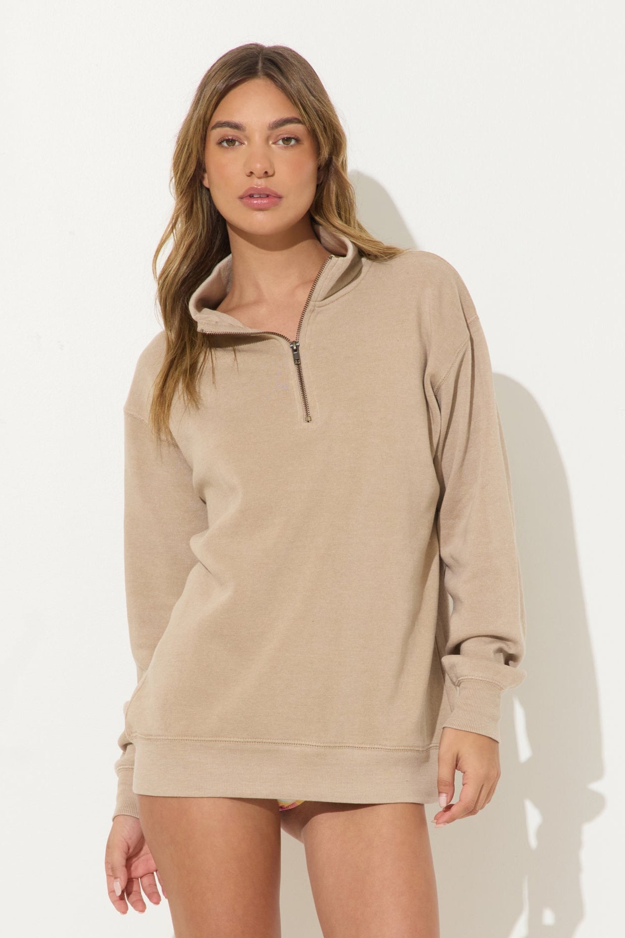 Burnout Fleece Quarter Zip - Warm Sand