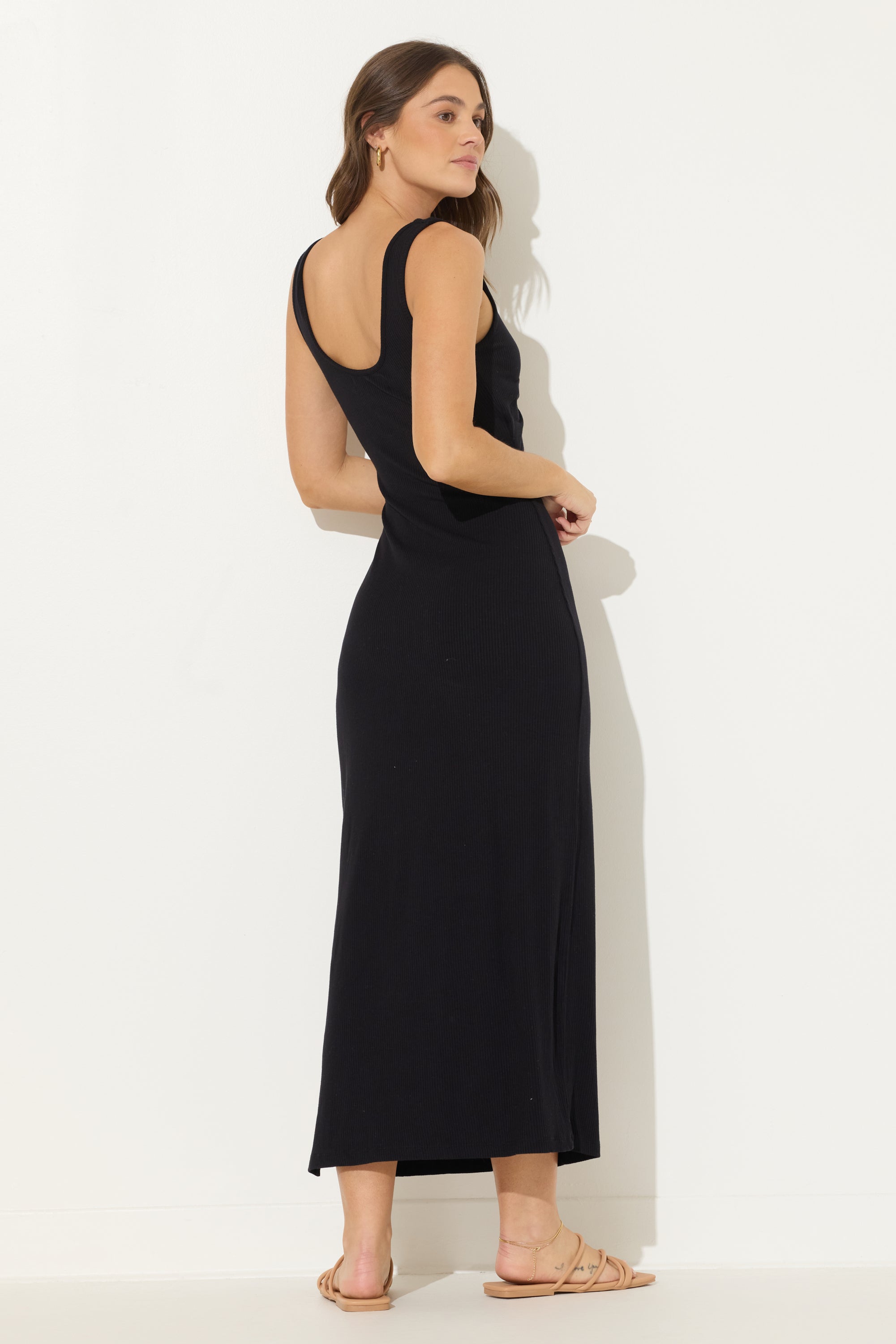 Heavy Rib Knit Cut Out Maxi Dress - Black