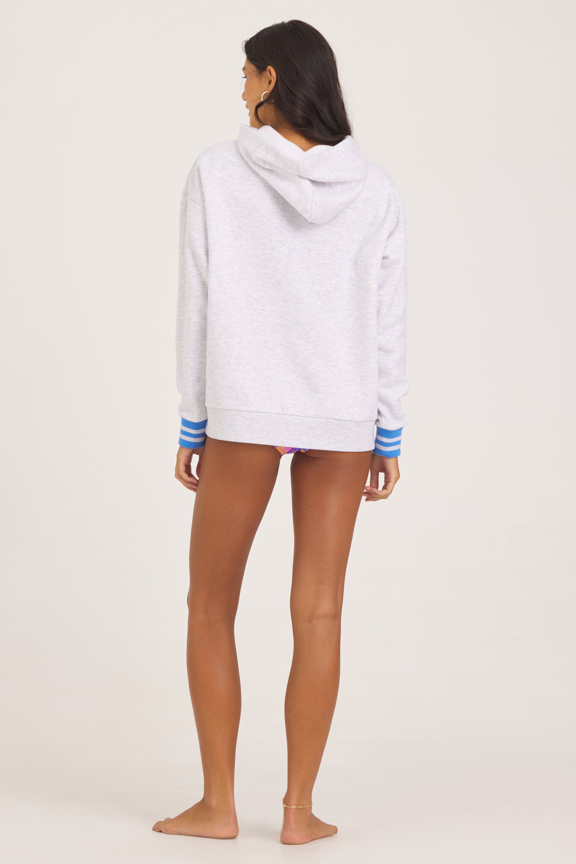 Varsity Fleece Stripe Hoodie - Heather Grey with Blue