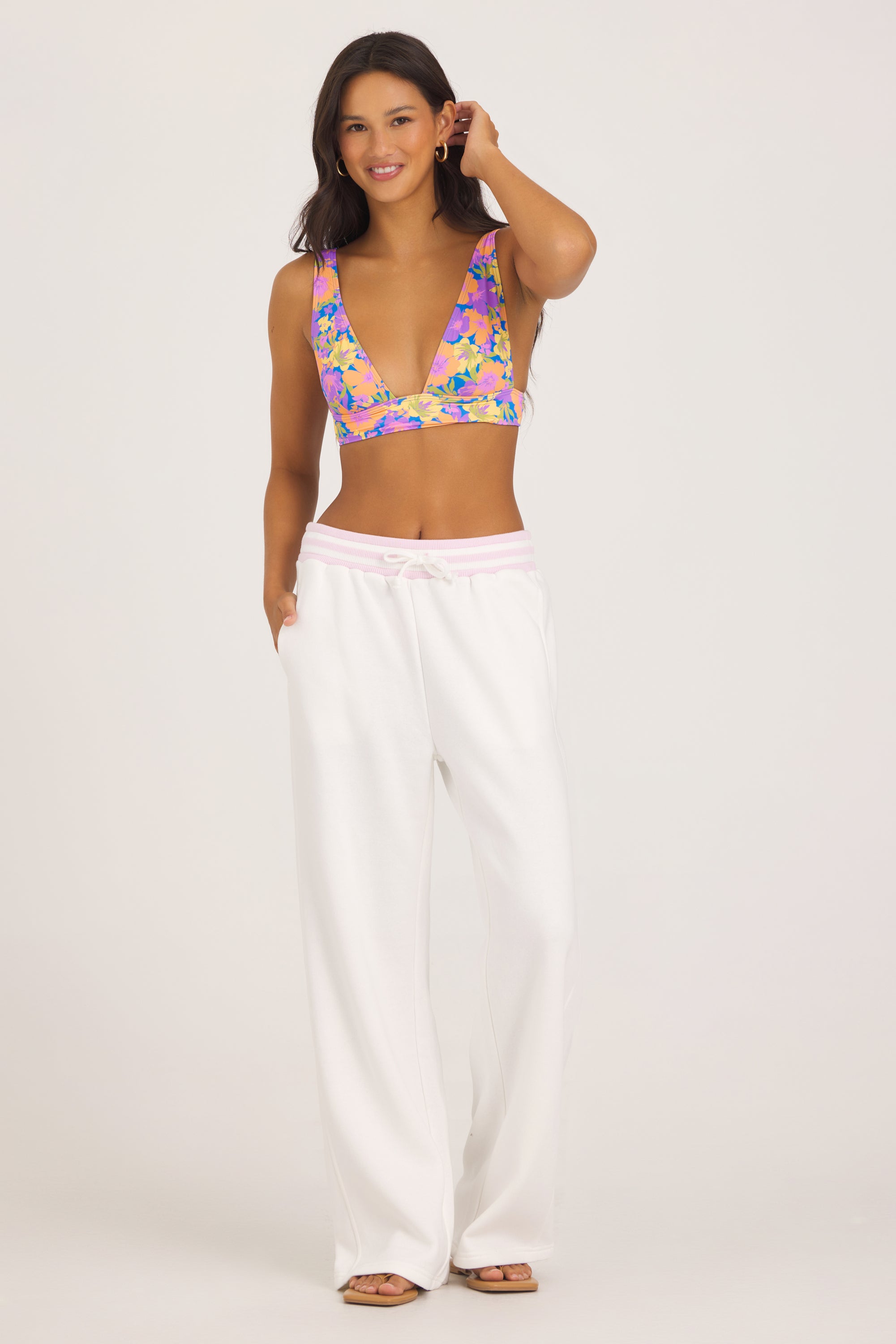 Varsity Fleece Quarter Zip - White with Paradise Pink