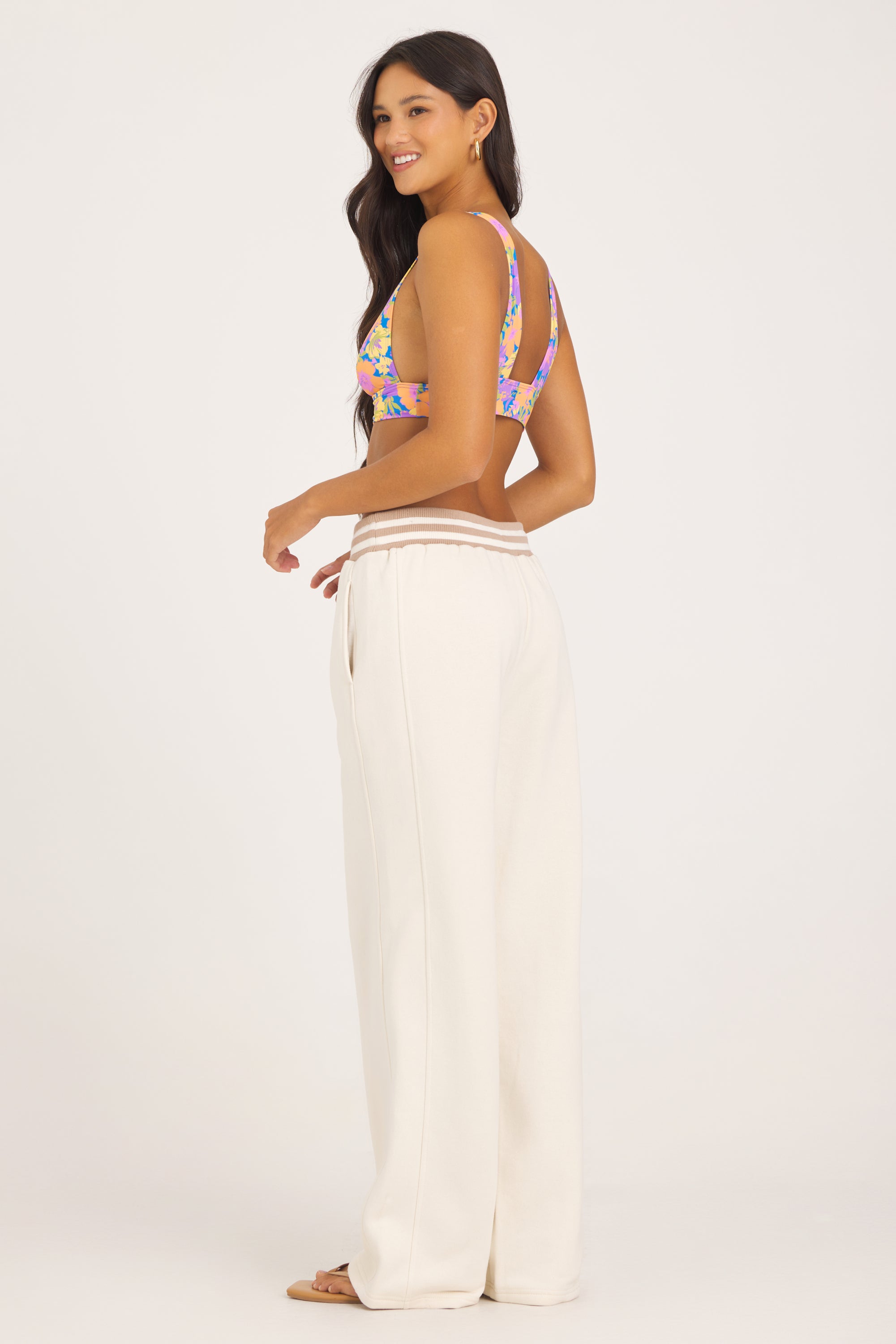 Varsity Fleece Quarter Zip - Coconut with Cappuccino