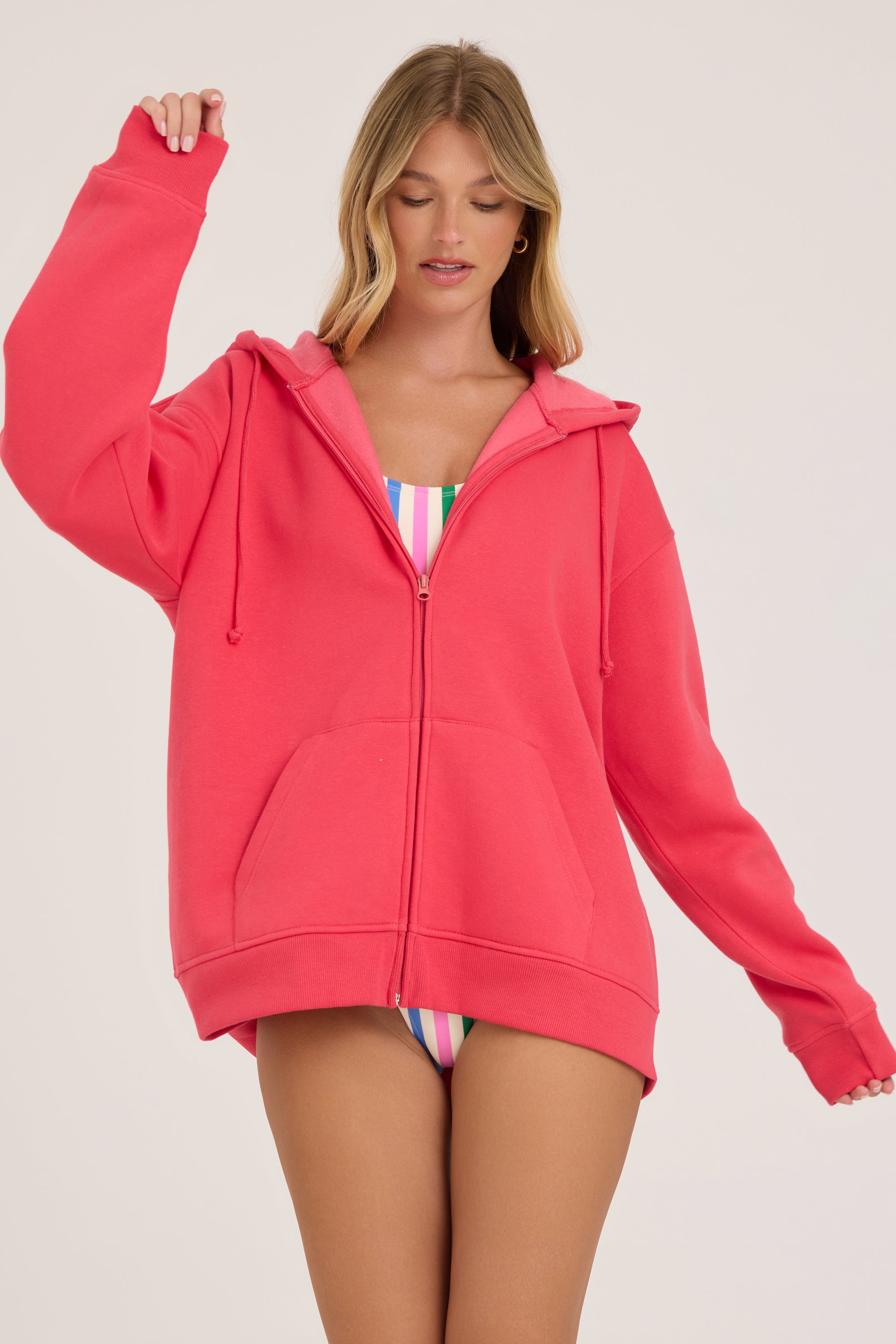 Essential Fleece Oversized Zip Hoodie - Cherry