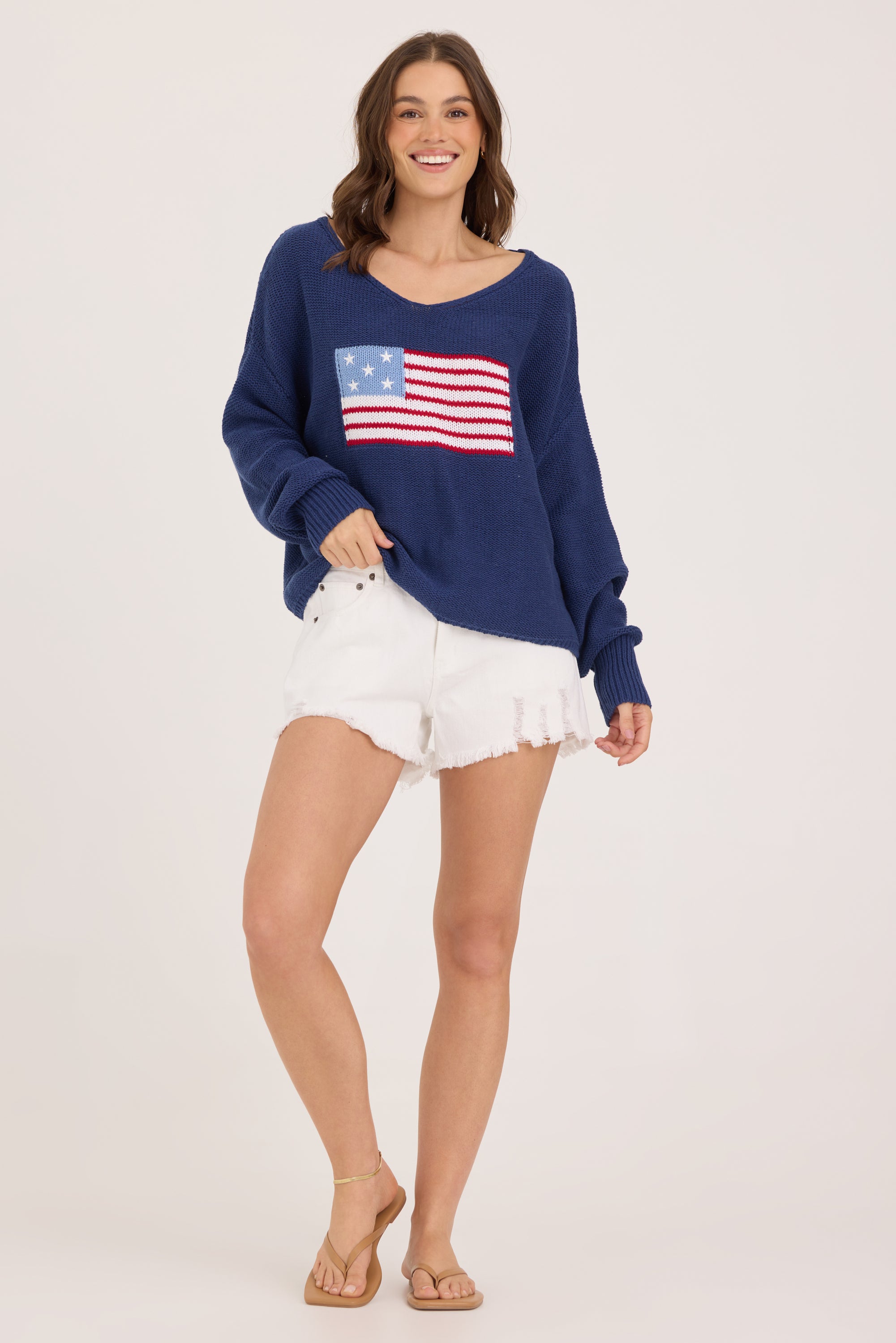 American Flag Graphic Sweater - Navy