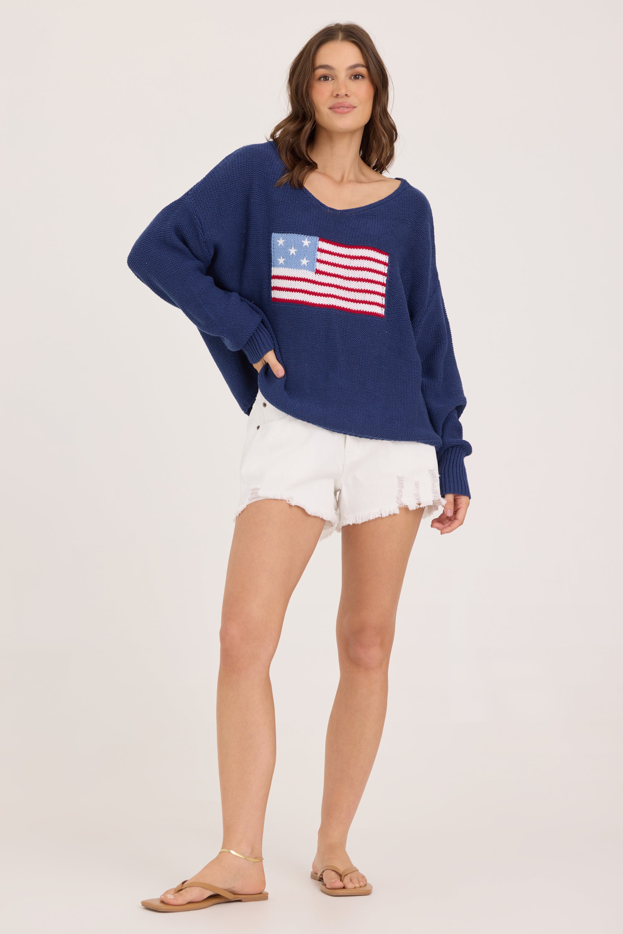 American Flag Graphic Sweater - Navy
