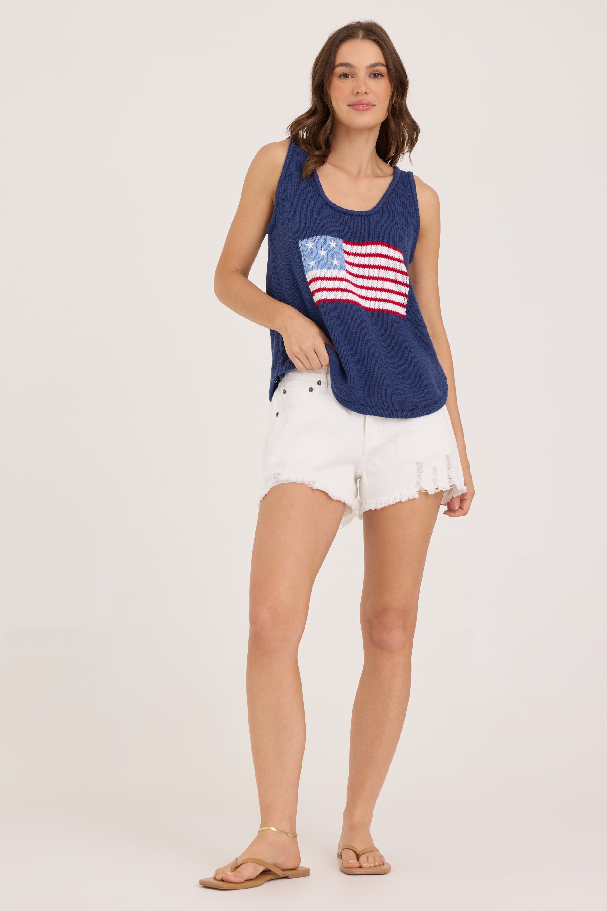 American Flag Graphic Sweater Tank - Navy