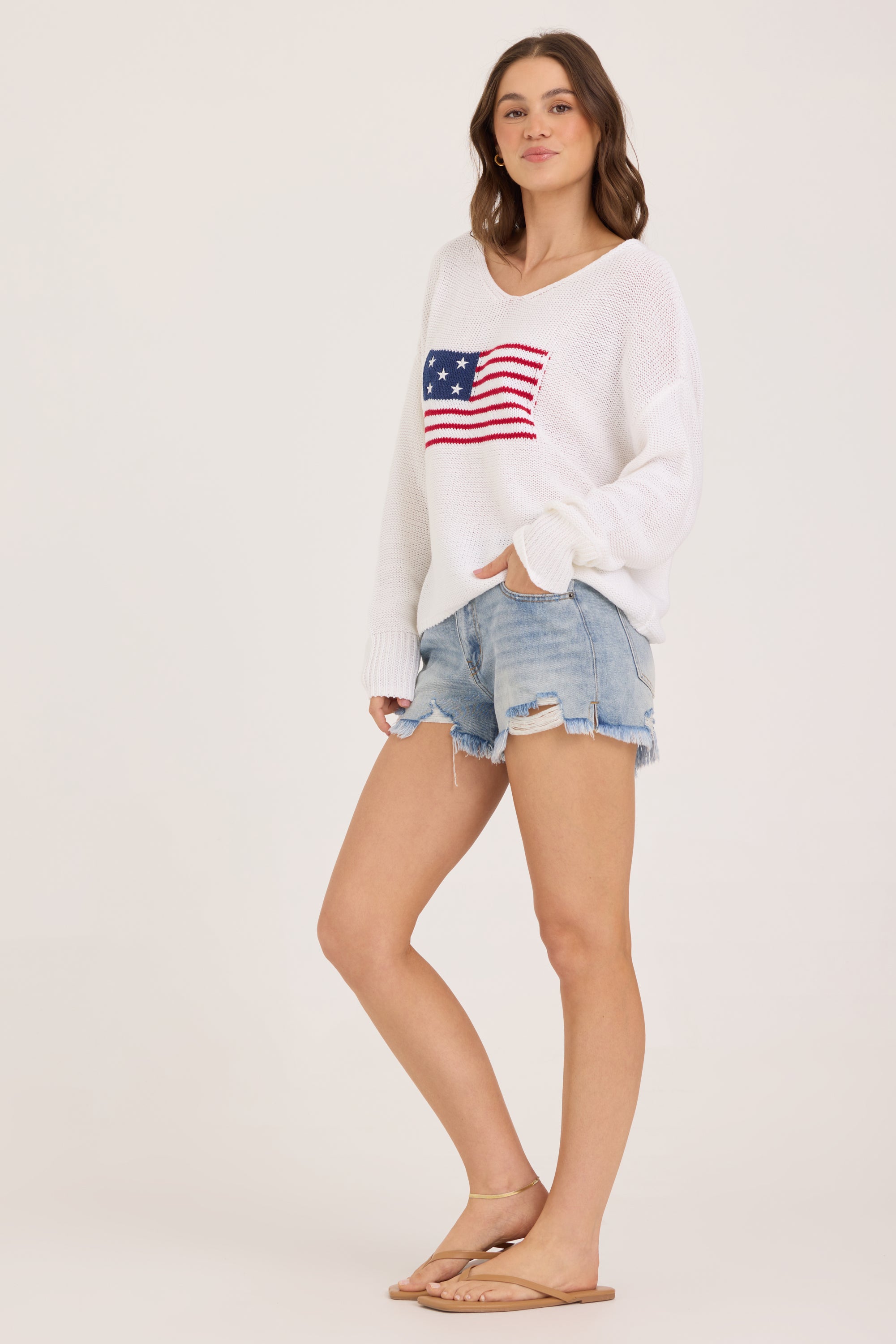 American Flag Graphic Sweater - White