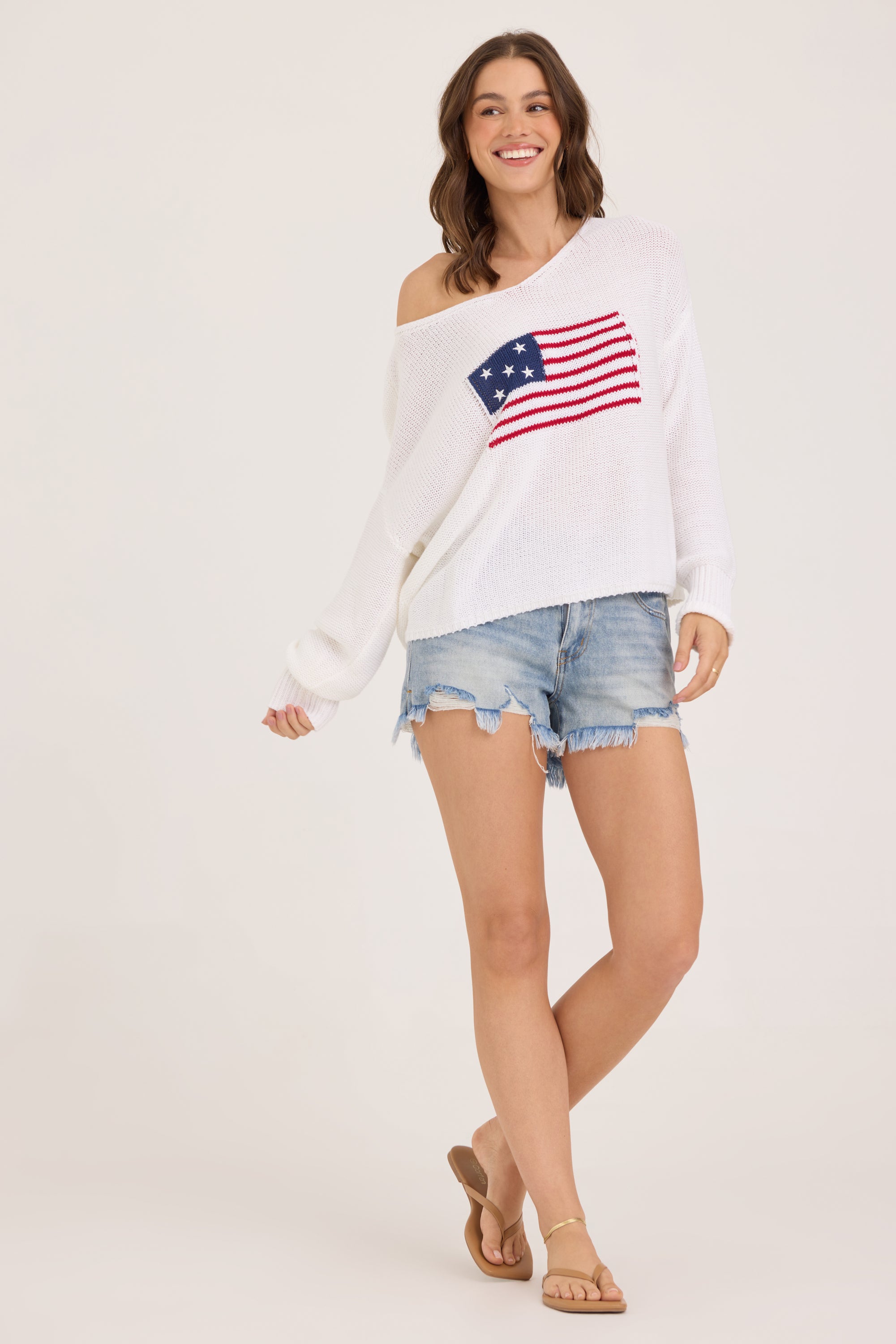 American Flag Graphic Sweater - White