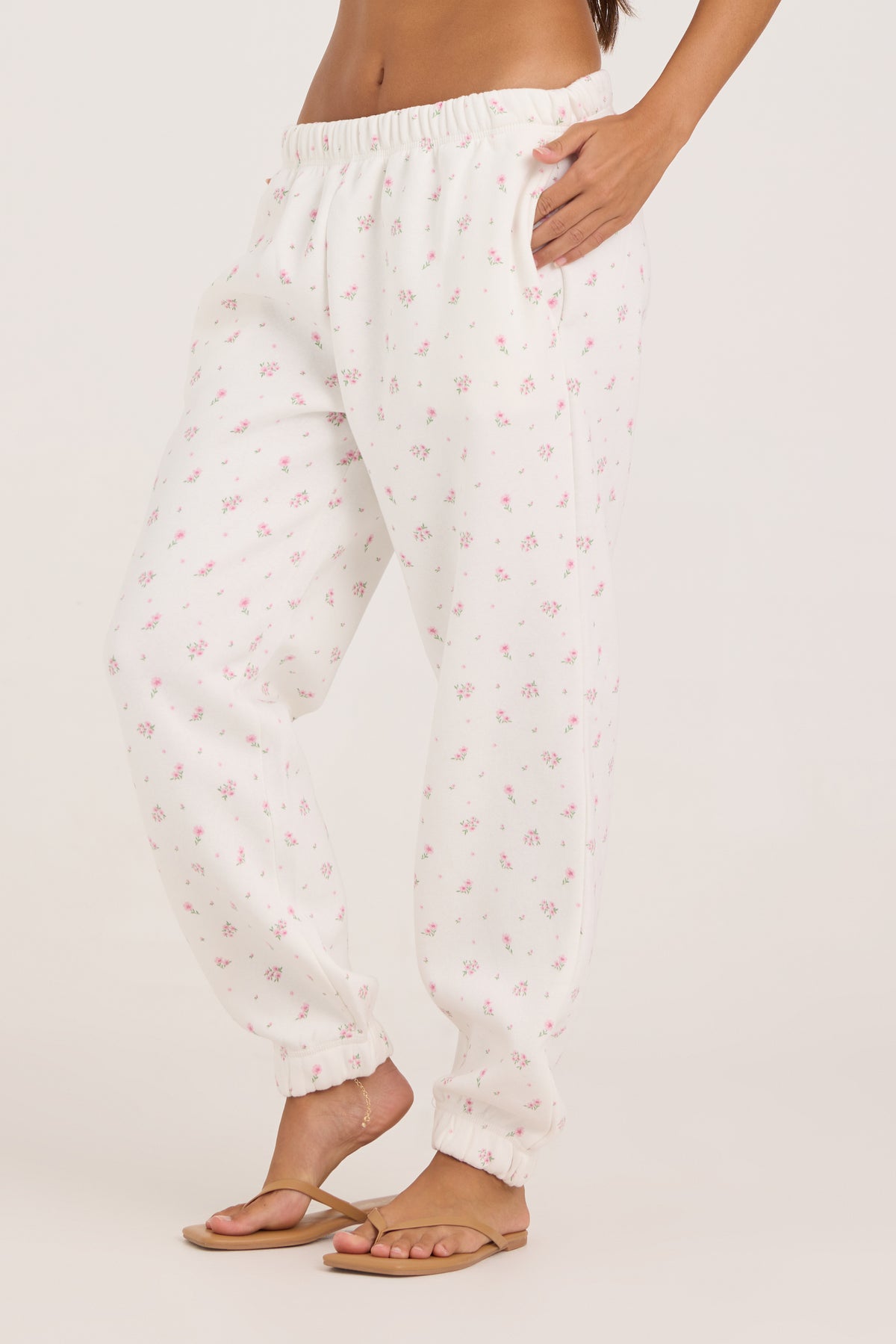 Floral Print Essential Fleece Jogger - Pink