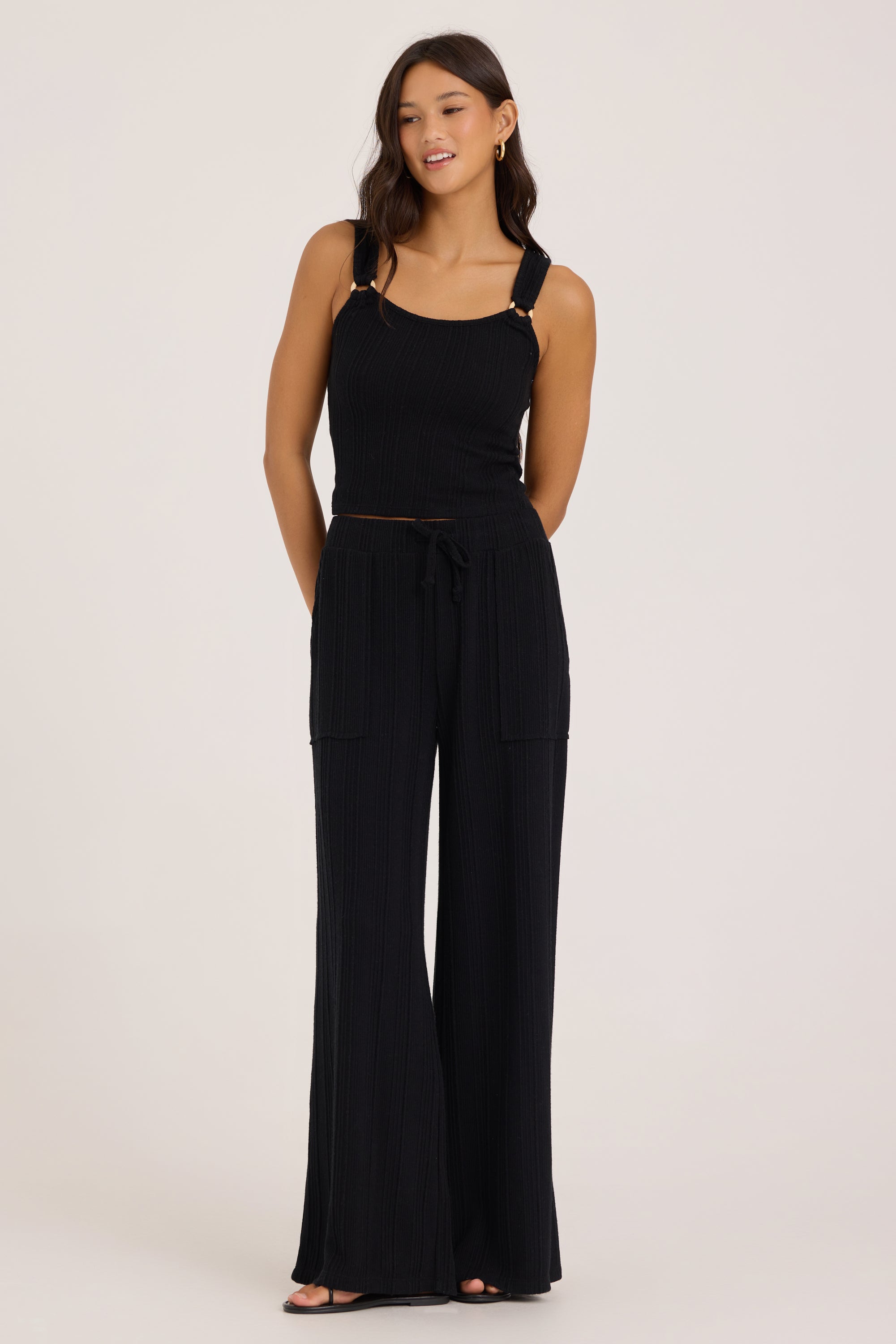 Novelty Rib Tank With O-Ring Straps - Black