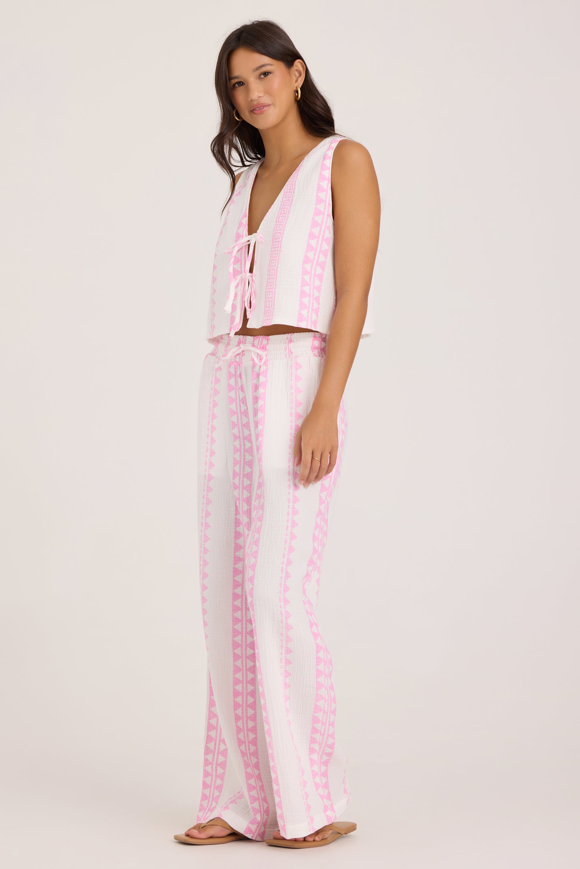 Printed Gauze Pant - Pink Tribal Stripe