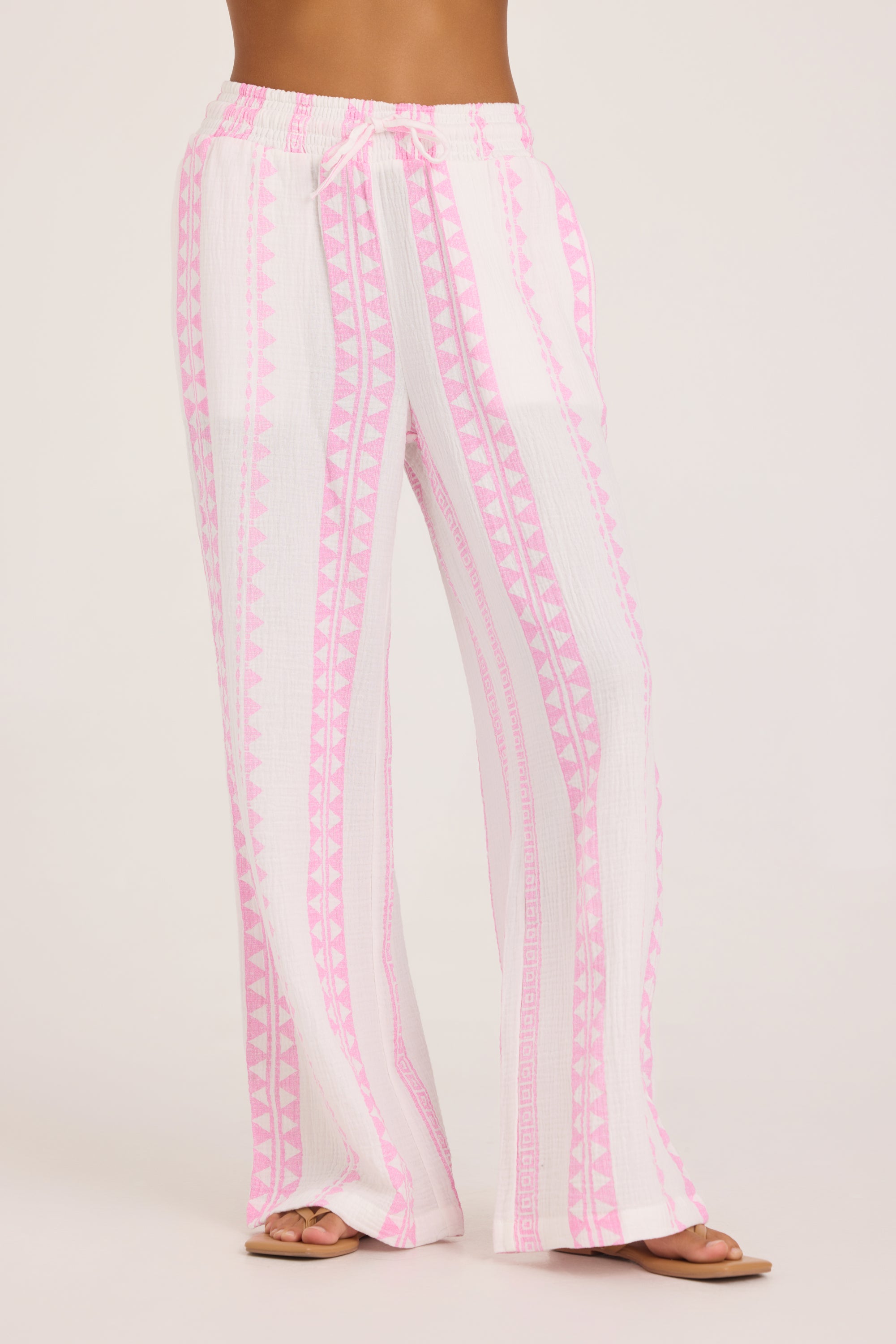 Printed Gauze Pant - Pink Tribal Stripe