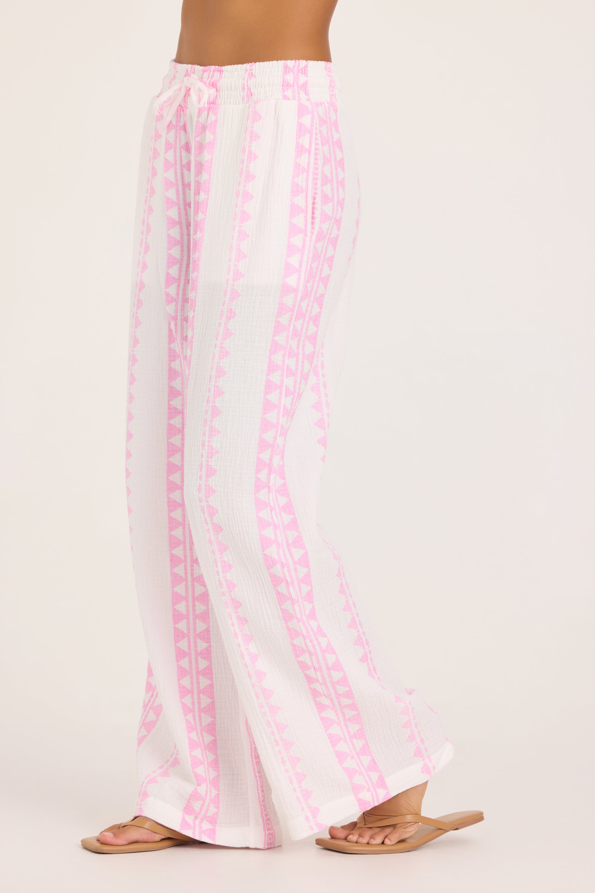 Printed Gauze Pant - Pink Tribal Stripe