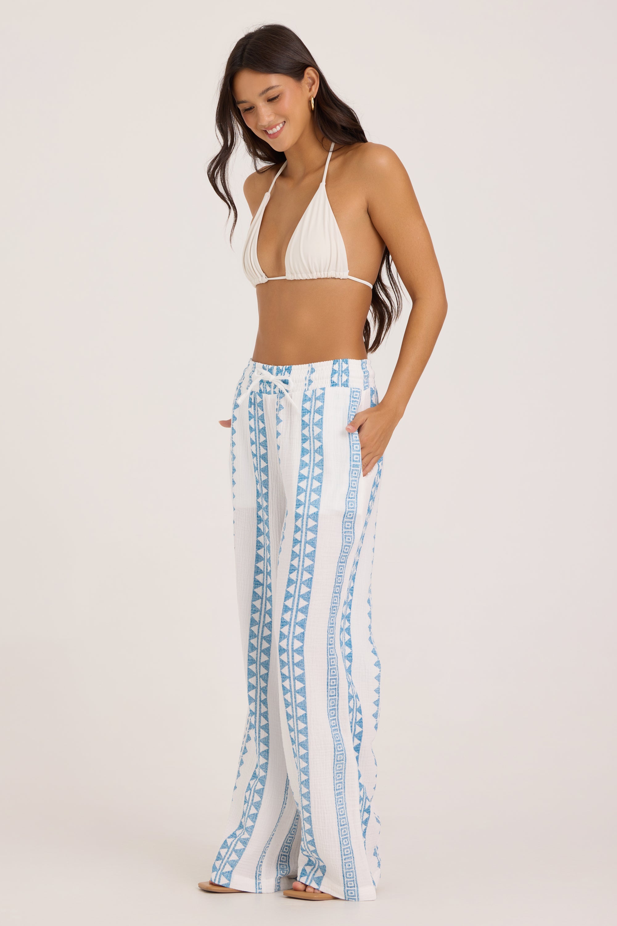 Printed Gauze Pant - Blue Tribal Stripe