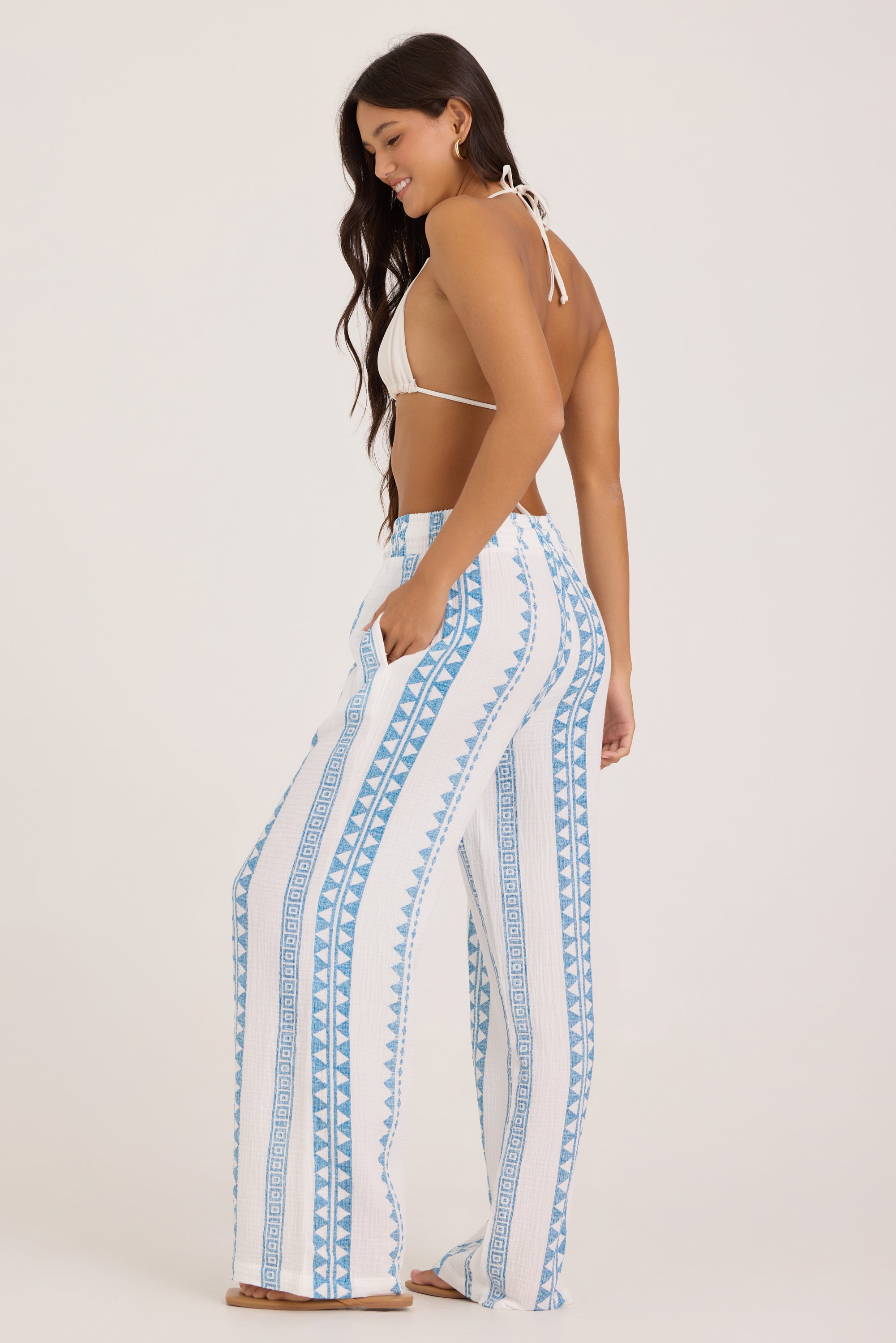 Printed Gauze Pant - Blue Tribal Stripe