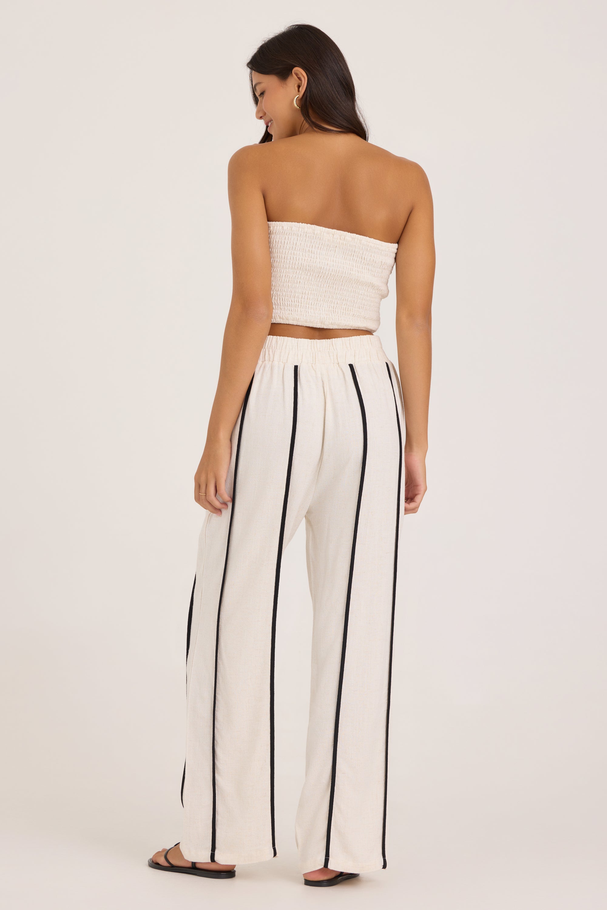 Viscose Linen Twist Front Tube Top - White Black