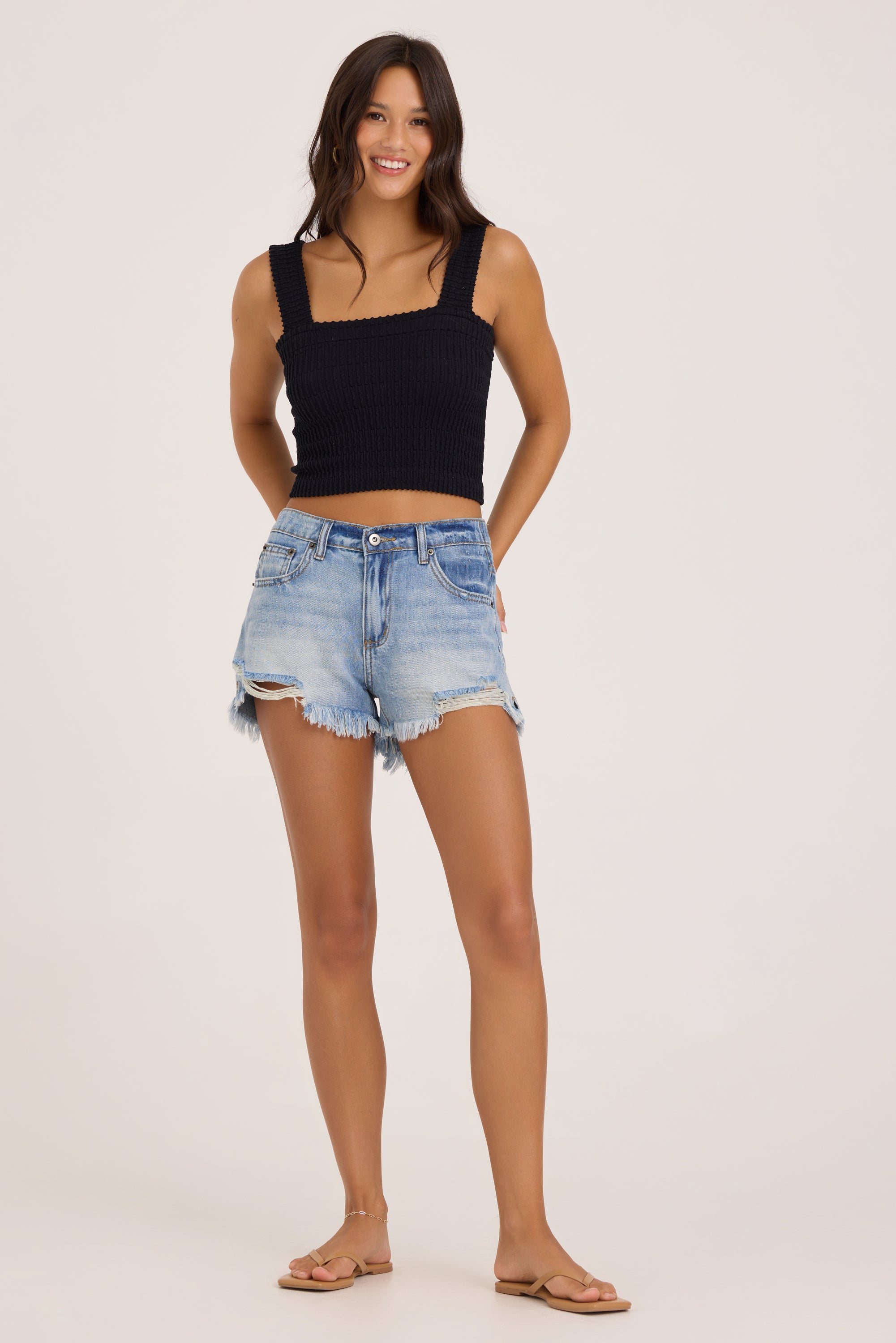 Seamless Crinkle Square Top - Black