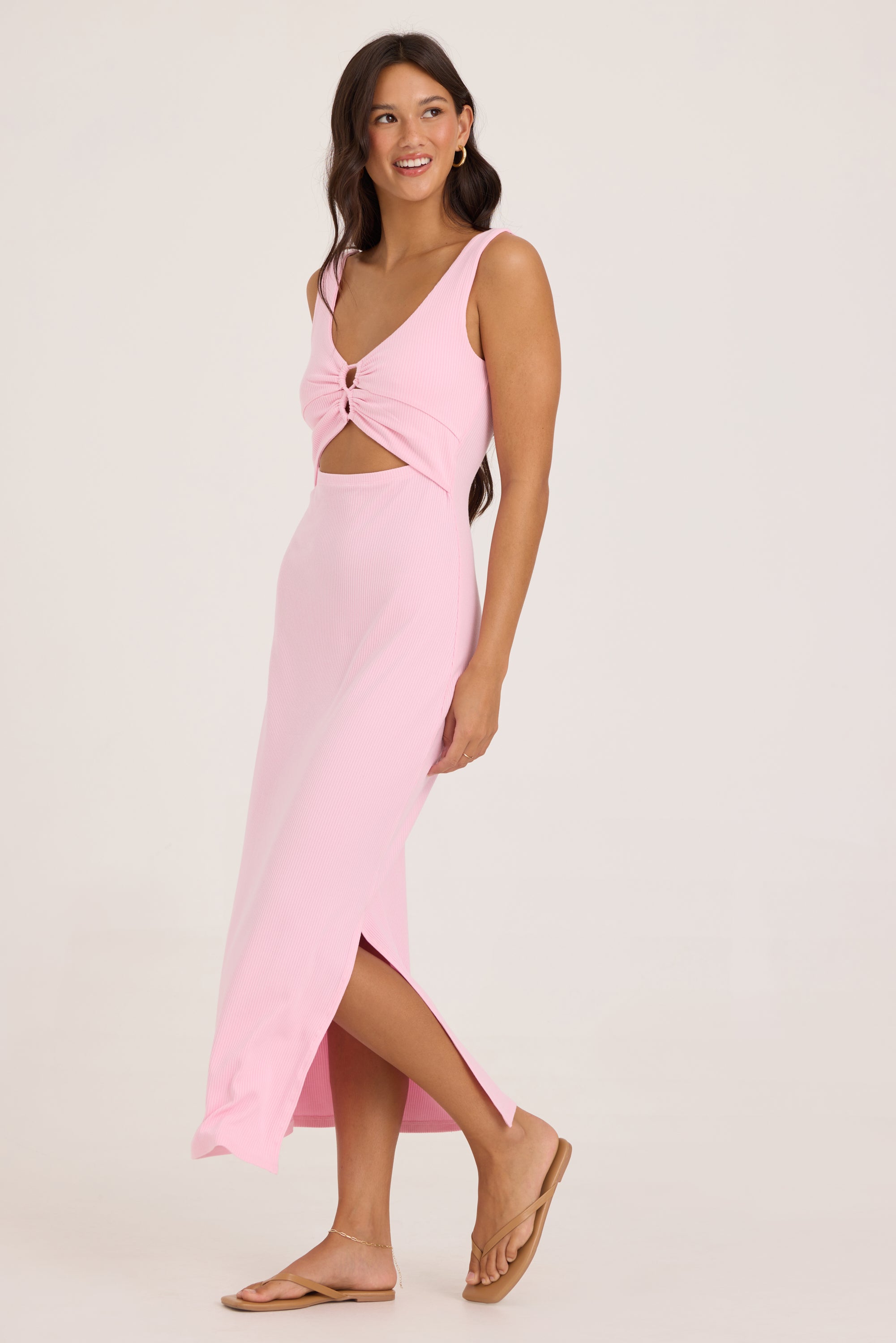 Heavy Rib Knit Cut Out Maxi Dress - Pink Sand