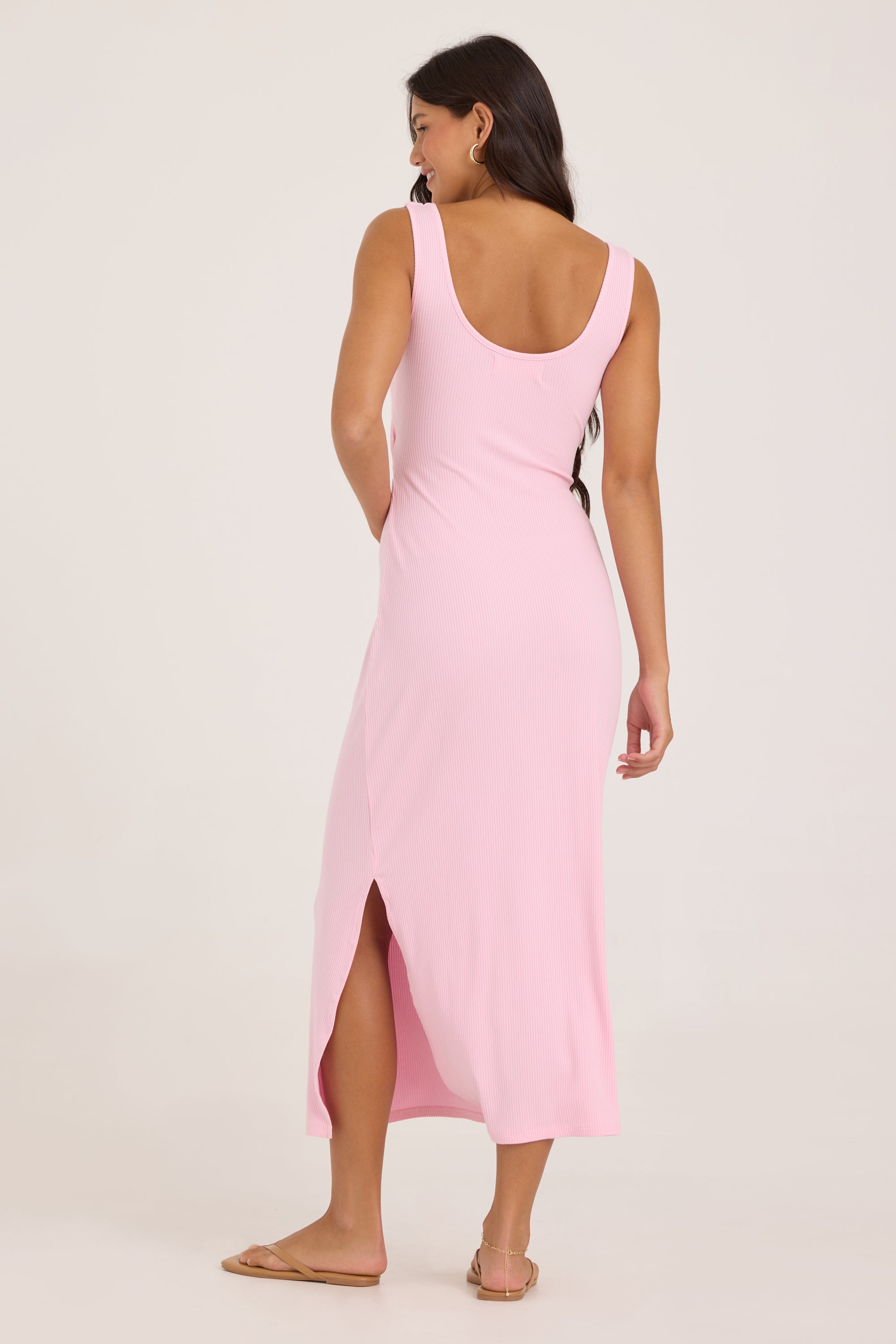 Heavy Rib Knit Cut Out Maxi Dress - Pink Sand