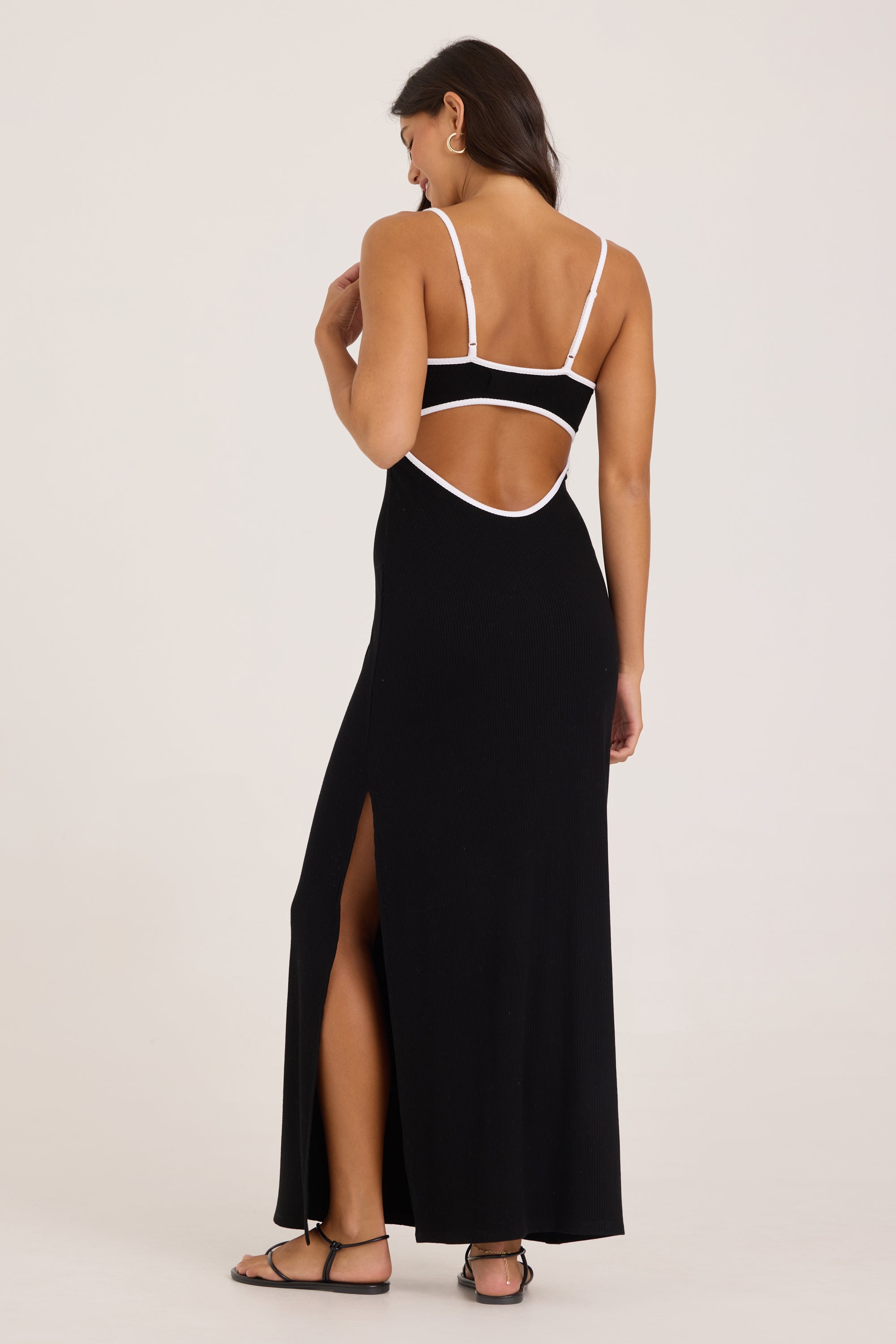Heavy Rib Knit Maxi Dress - Black w White
