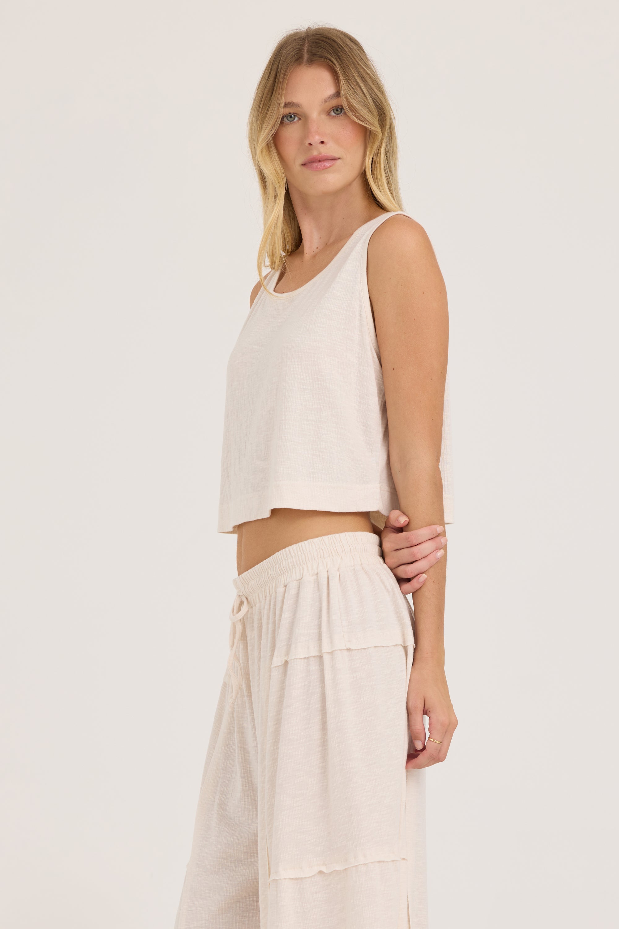 Textured Slub Knit Pant - Cream