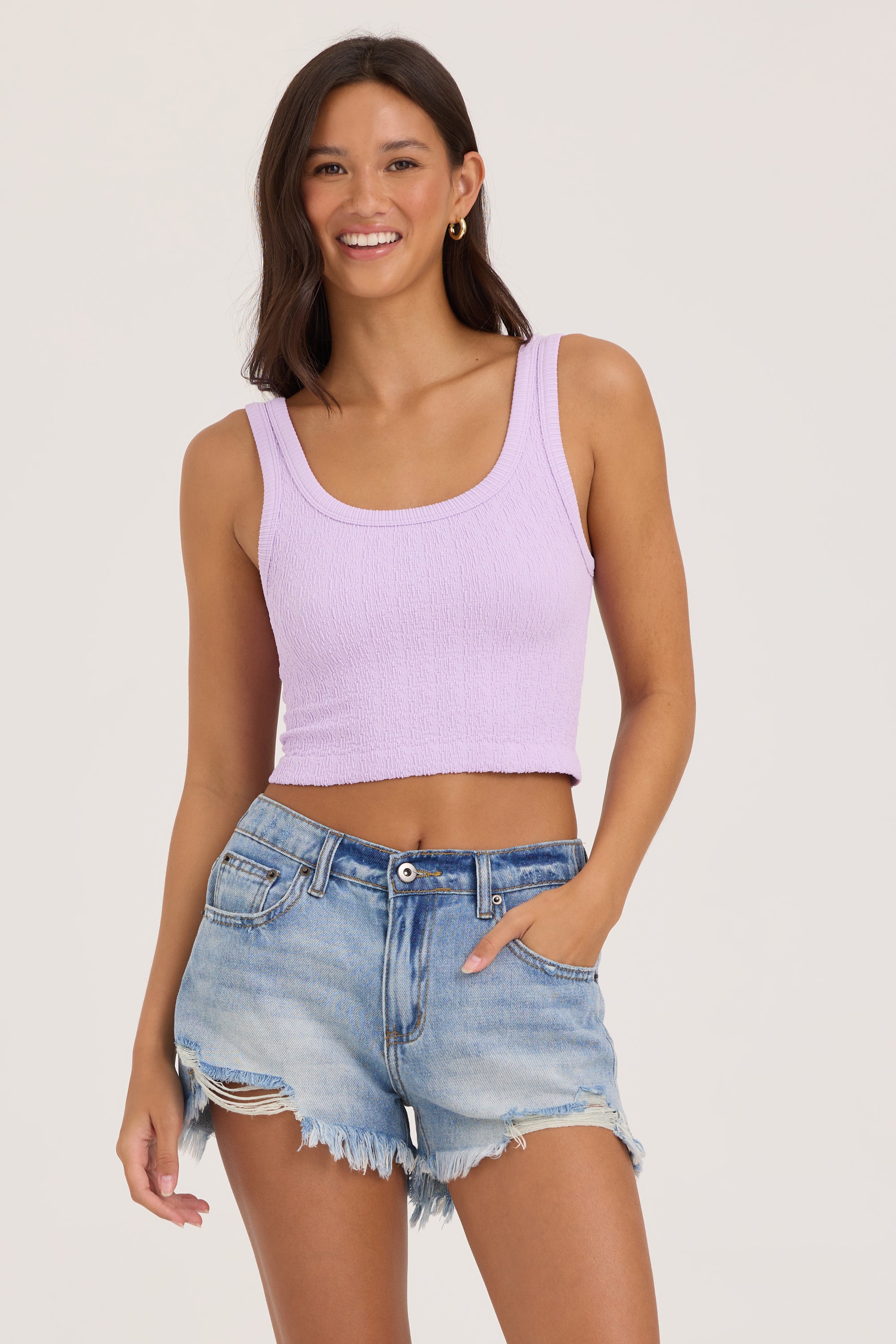 Seamless Crinkle Tank - Lavender