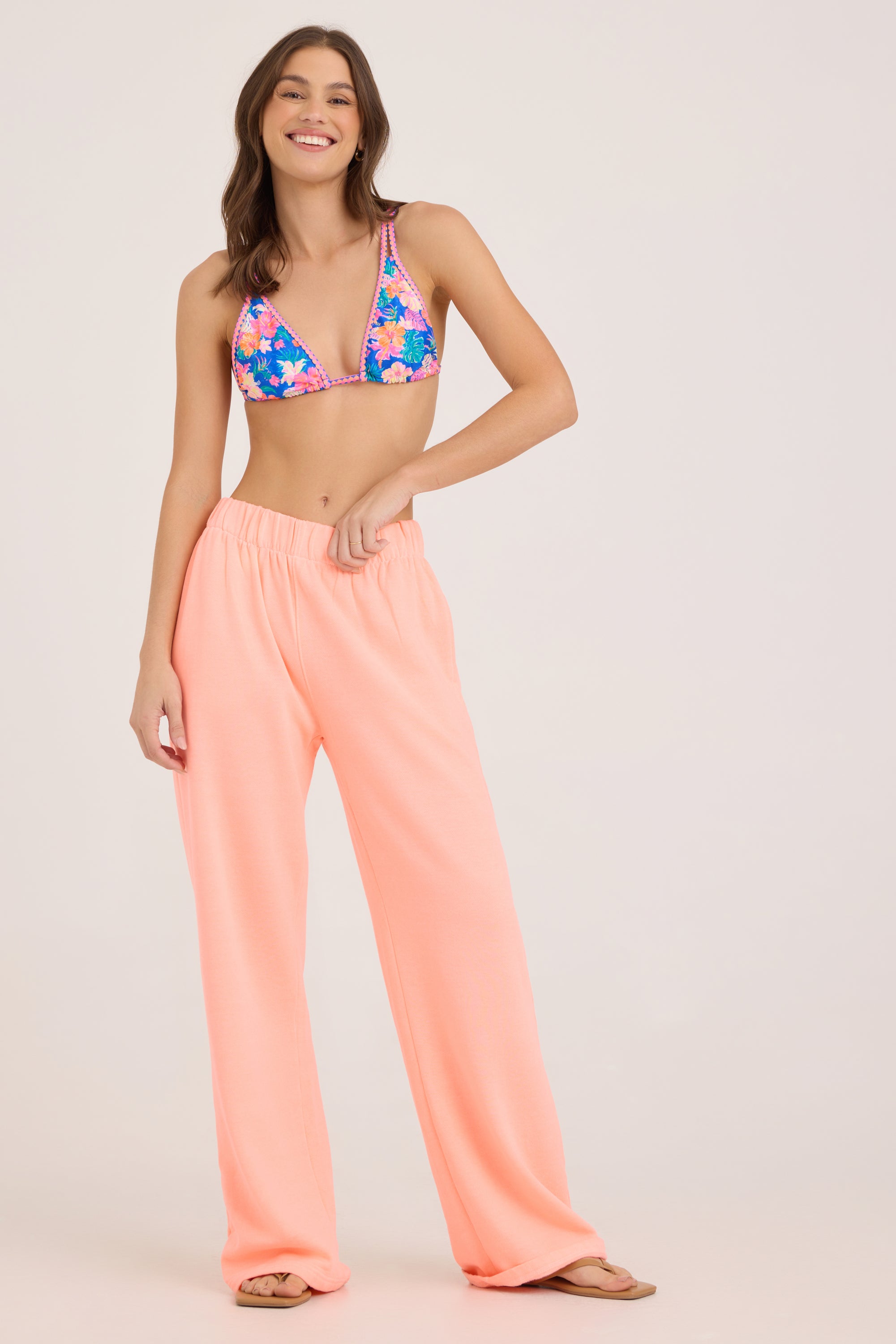 Beach Burnout Wide Leg Pant - Neon Peach