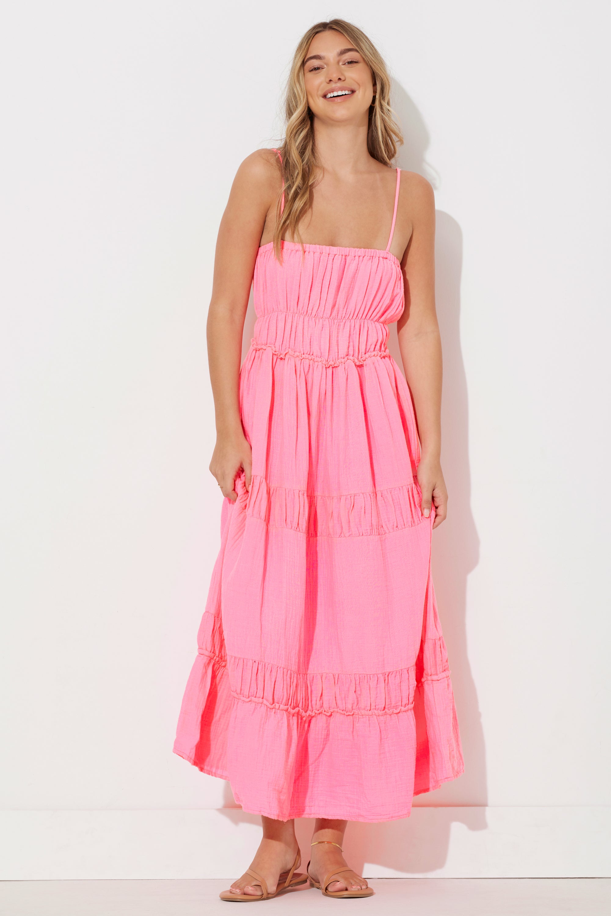 Hot Pink Solid Gauze Maxi Dress – OceanDriveClothing.com