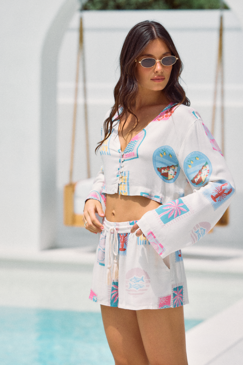 Print Crepe Shorts with Drawstring
