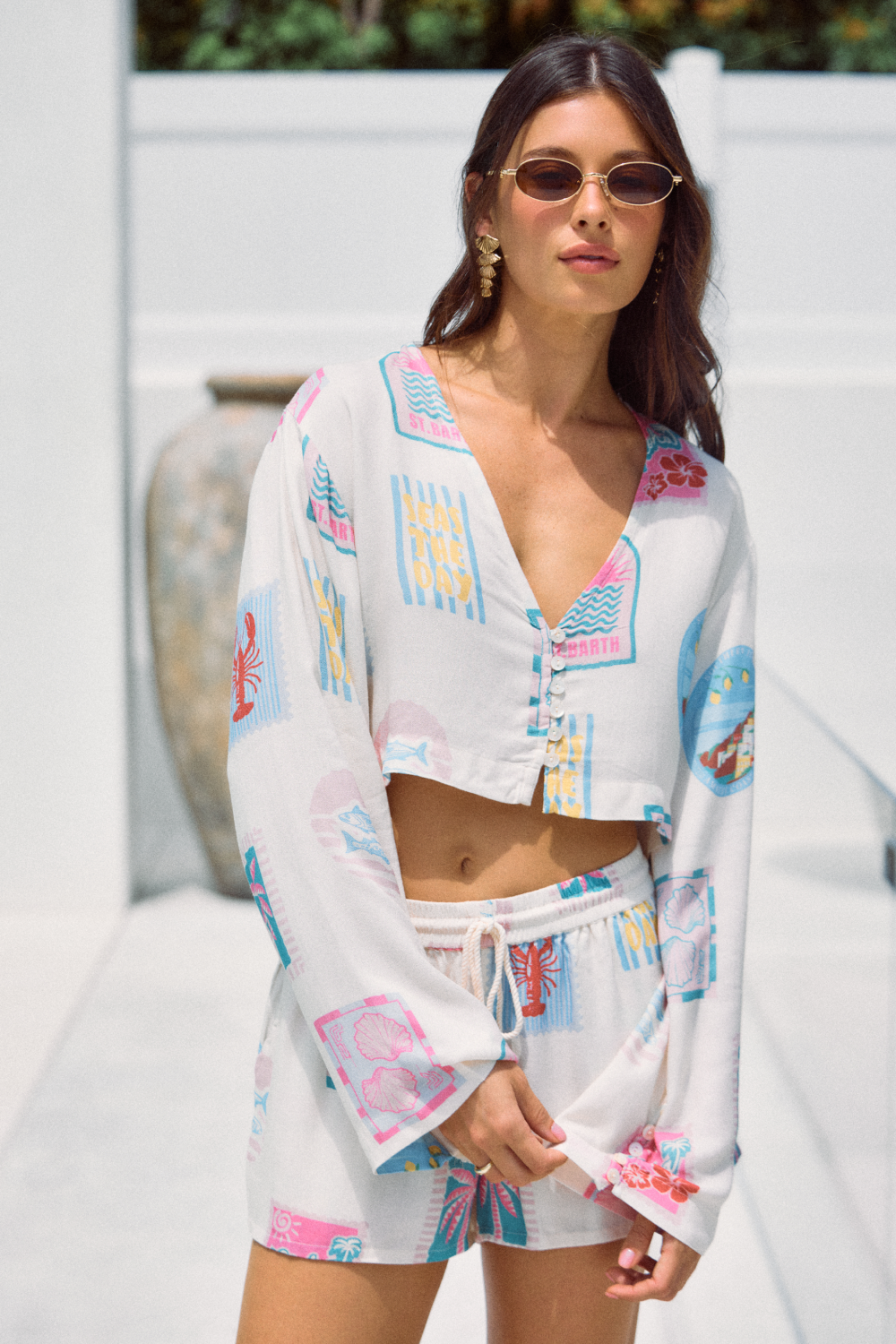 Printed Crepe Long Sleeve Blouse