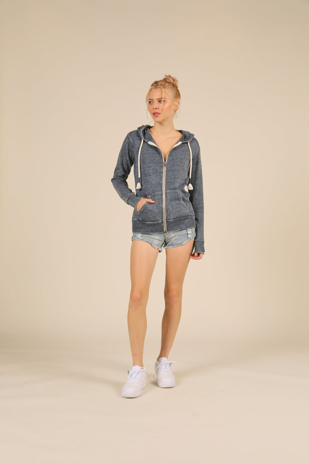 Deep Navy Burnout Zip Hoody