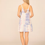 Blue Ditsy Lavender Stripe Tie Dye New V-neck Promo Dress