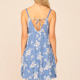 Medium Blue/ White Hibiscus Print V-neck Promo Dress