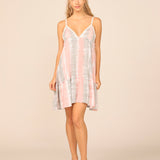 Pink/ Sage Stripey Tie Dye Print V-neck Promo Dress