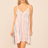 Pink/ Sage Stripey Tie Dye Print V-neck Promo Dress