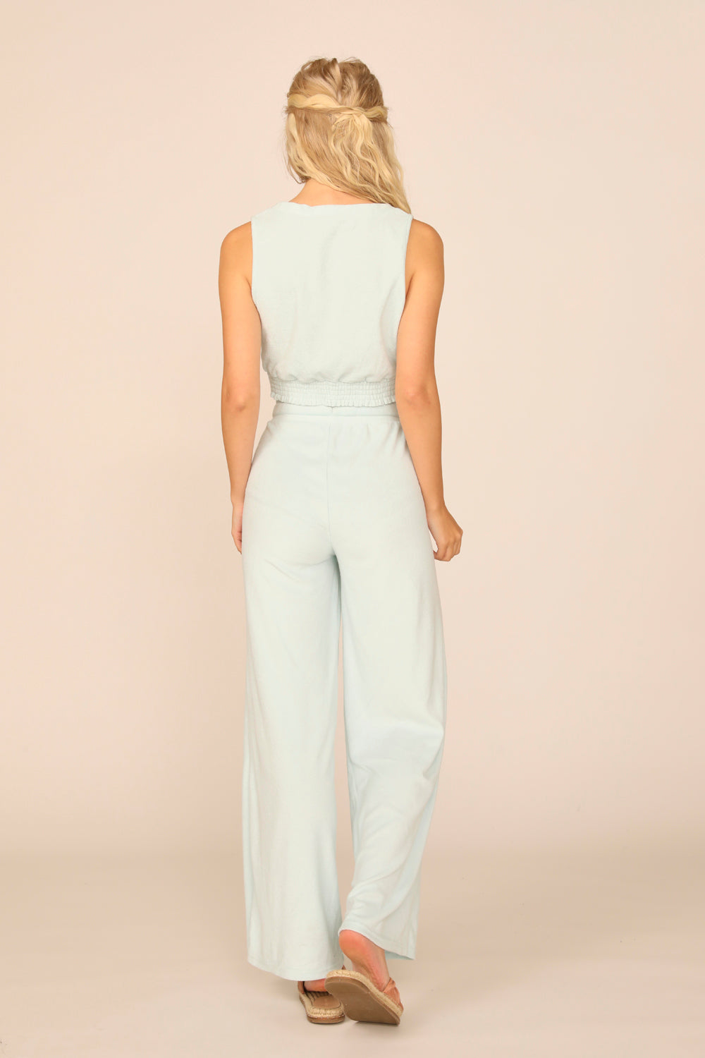 Salty Blue Terry Cloth Surplice W/ Smocked Waist