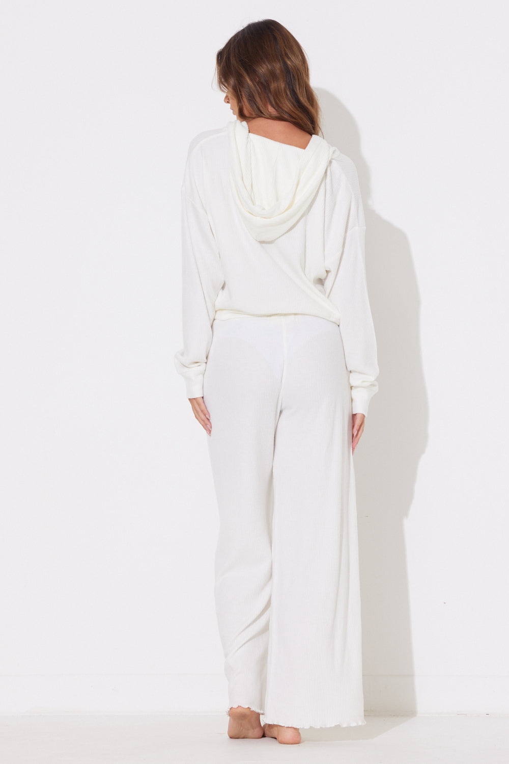Warm White Rib Hacci Lettuce Edge Pant
