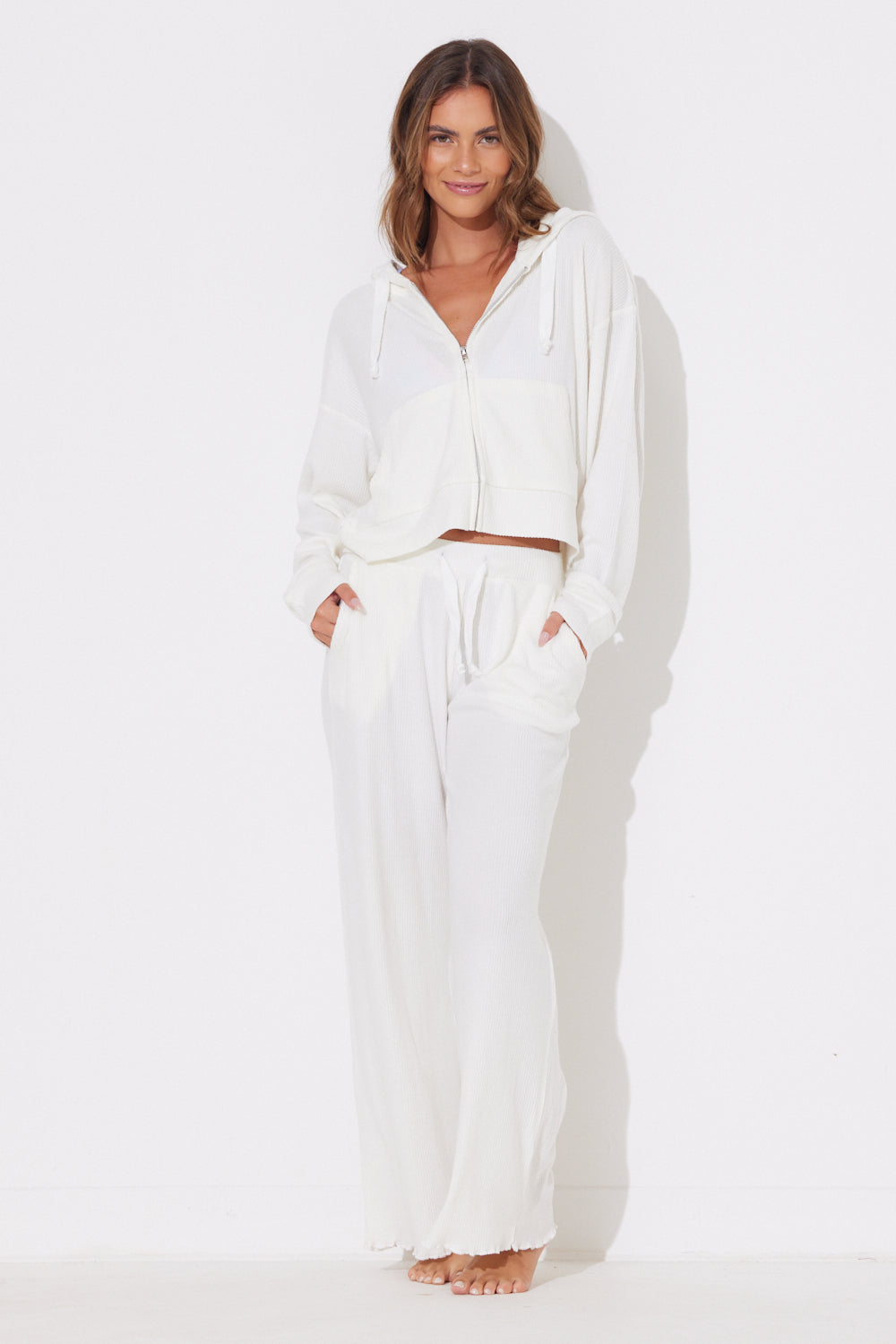 Warm White Rib Hacci Lettuce Edge Pant