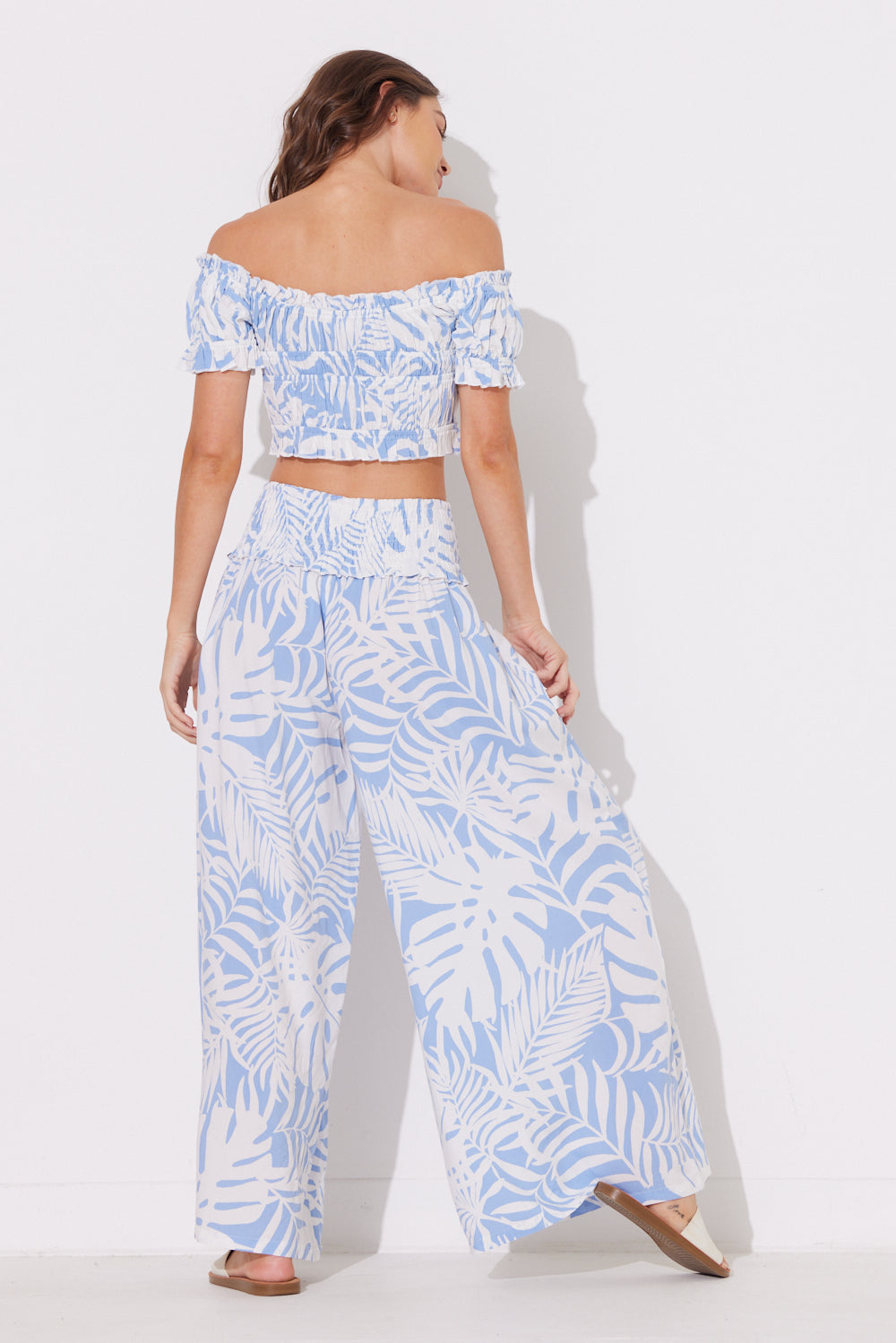 Blue Island Printed Smocked Off Shoulder Top