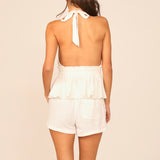 White New Texture Fabric Halter Top