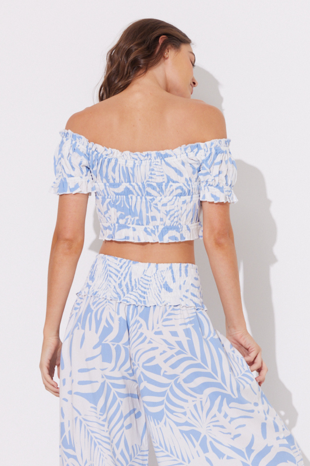 Blue Island Printed Smocked Off Shoulder Top