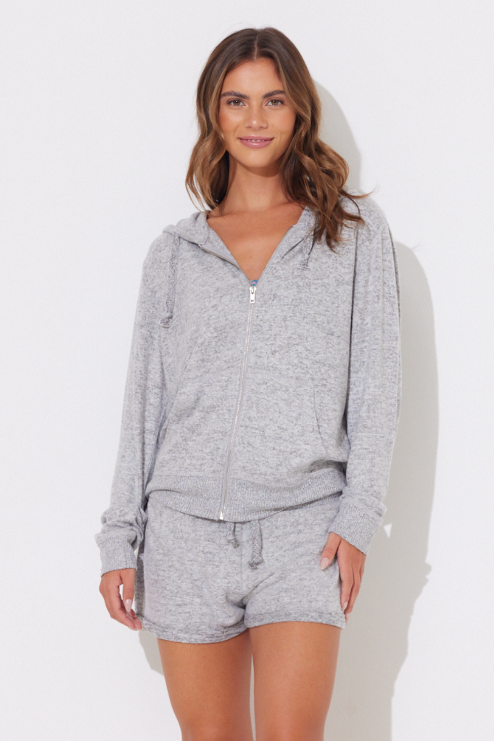 Heather Grey Hacci Zip Up Hoodie