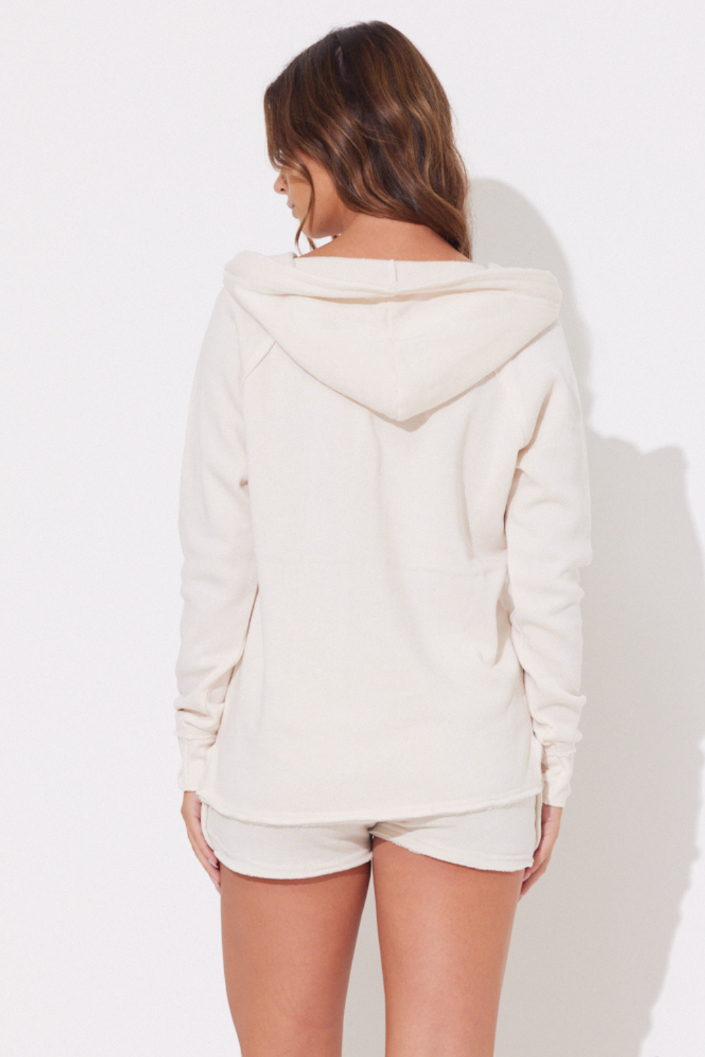 Coconut White Burnout Pullover Hoodie With Wrap Cords