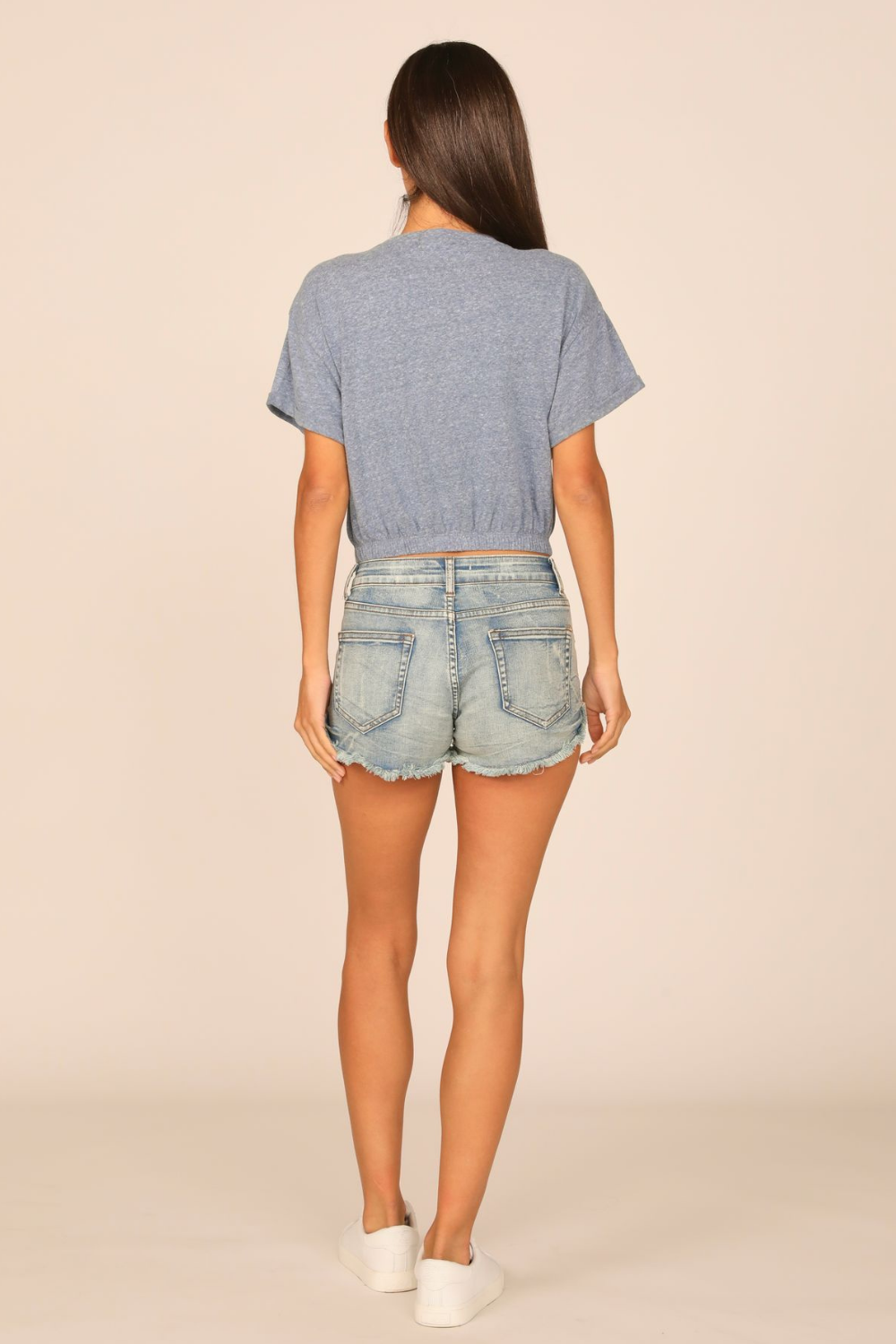 Island Blue Heathered Slub Elastic Bottom Tee