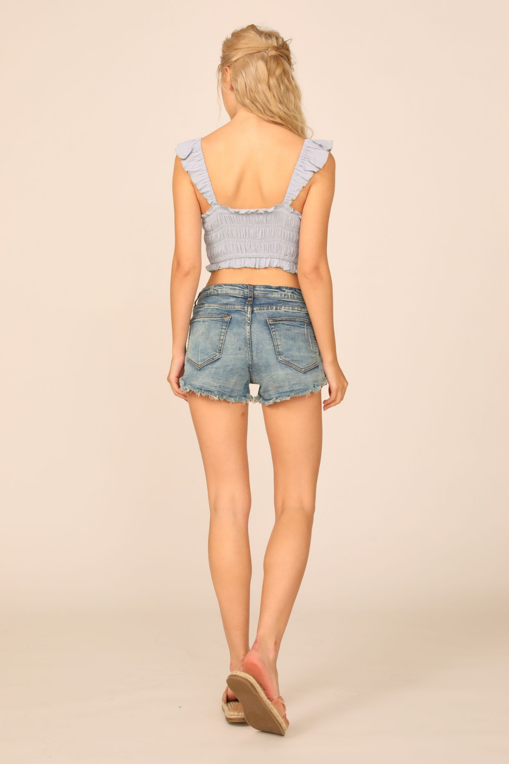 Blue Jean Washed Crepe Smocked Bodice Tank