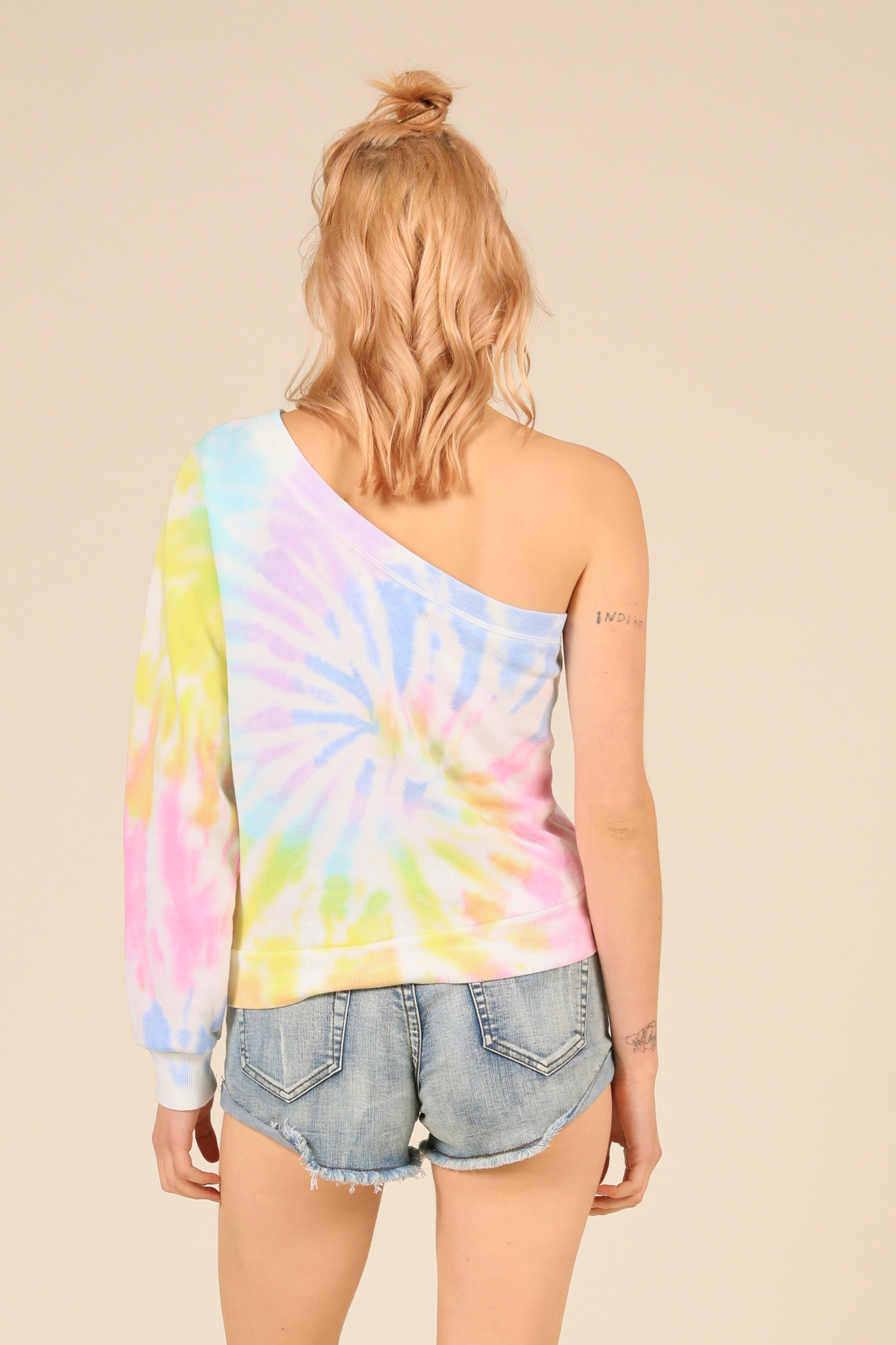 Sunshine Swirl Tie Dye Burnout One Shoulder Top