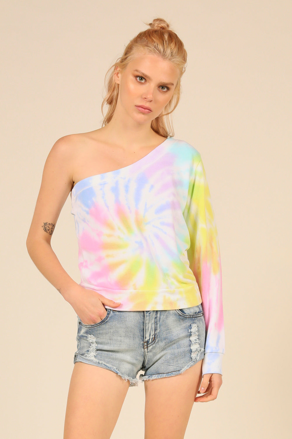 Sunshine Swirl Tie Dye Burnout One Shoulder Top