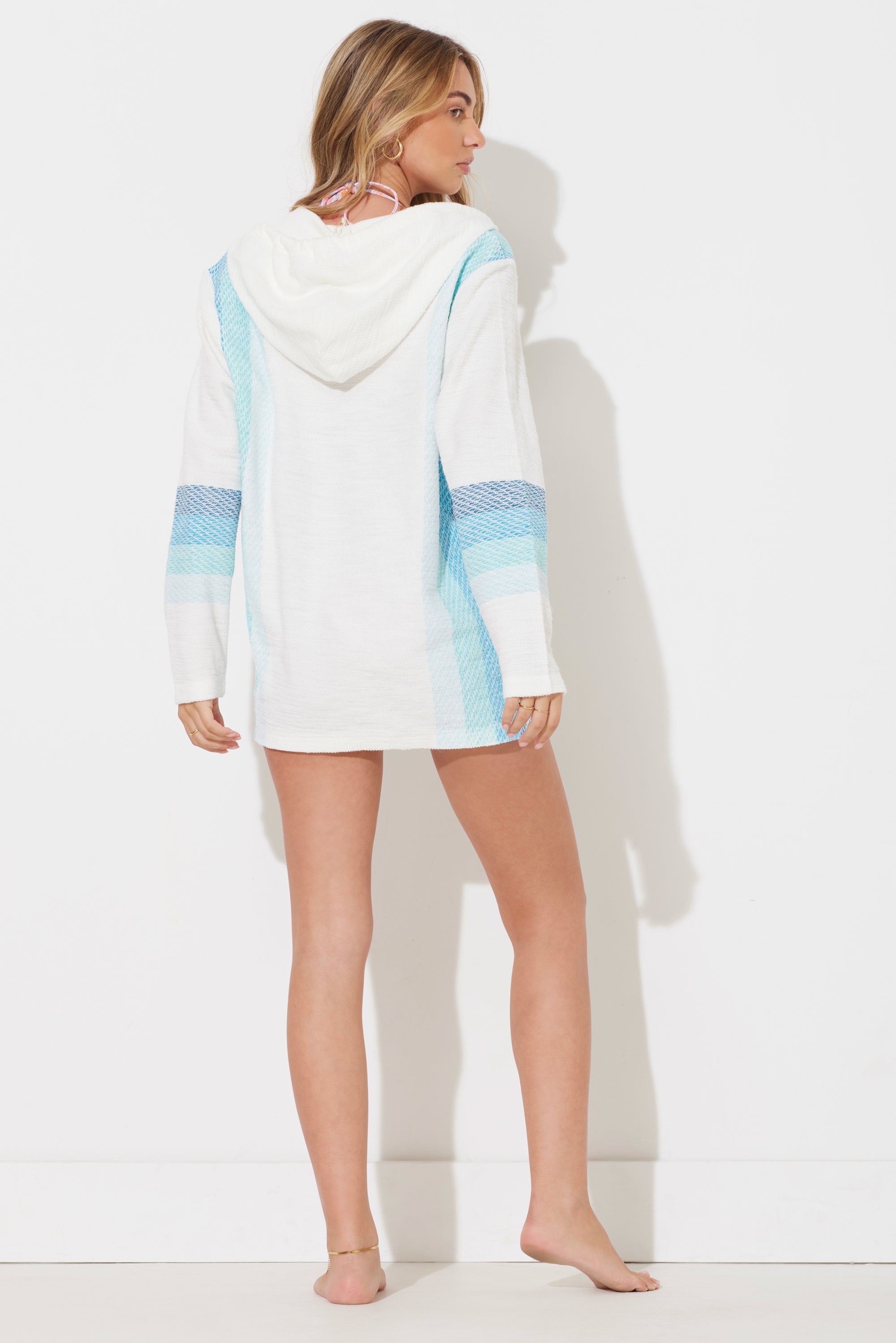 Blue Combo Stripe Printed Texture Knit Baja Hoodie