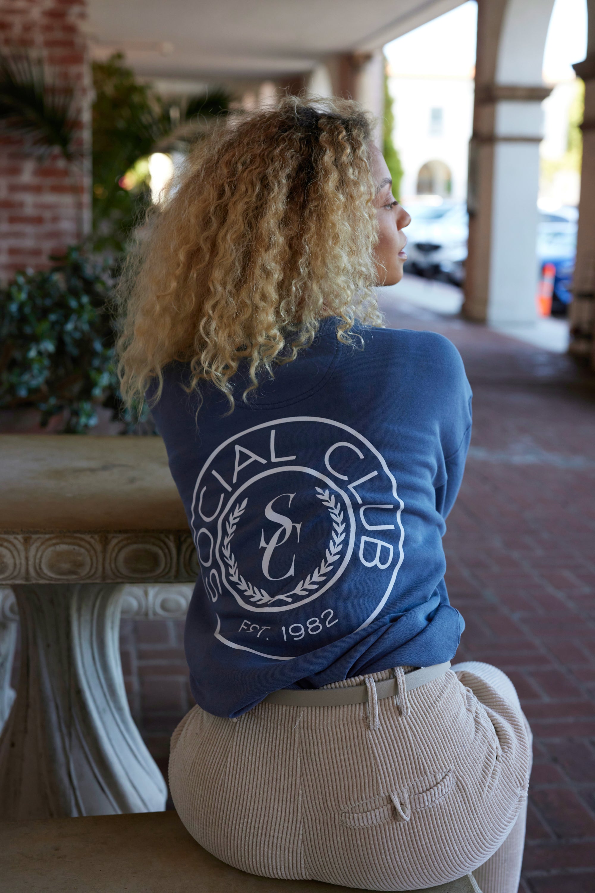 Navy "Social Club" Pigment Dyed Crewneck