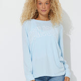 Sky Blue "Bonjour" Pigment Dyed Long Sleeve Tee