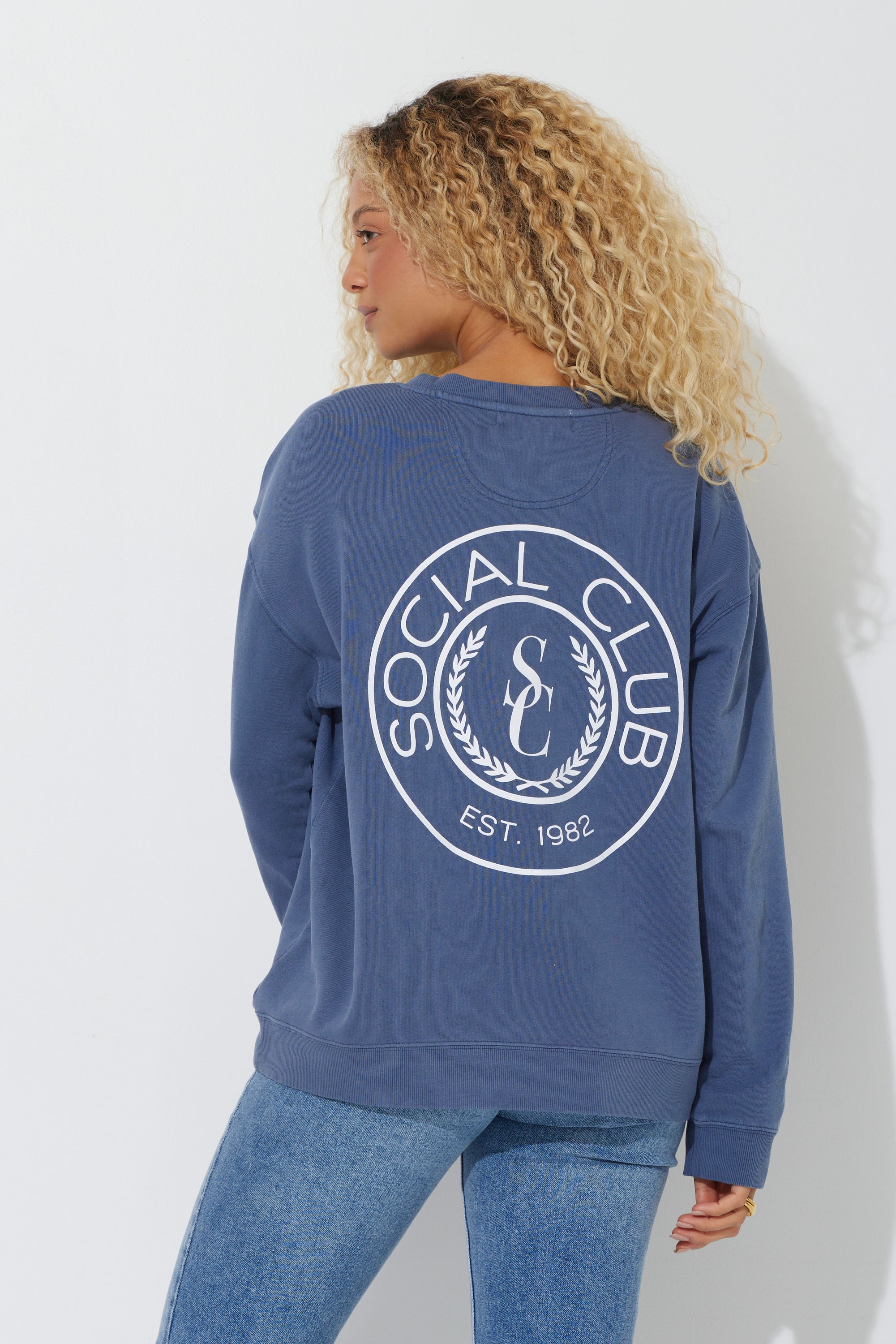 Navy "Social Club" Pigment Dyed Crewneck